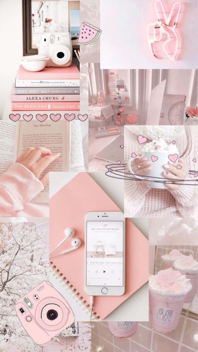 Softie Aesthetic, pink tones, books, SD Phone Wallpaper
