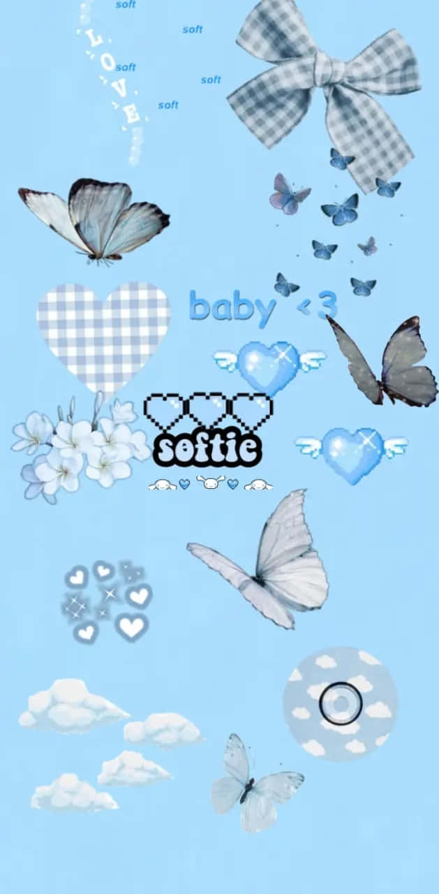 Softie Aesthetic, pastel blue, butterflies, HD Phone Wallpaper