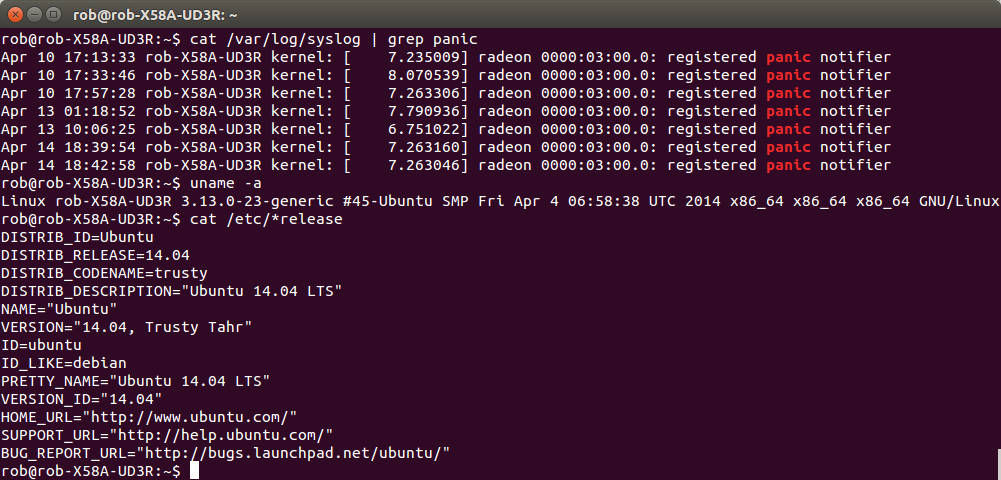 kernel grep panic command, Linux system logs, red panic messages, SD Desktop Wallpaper