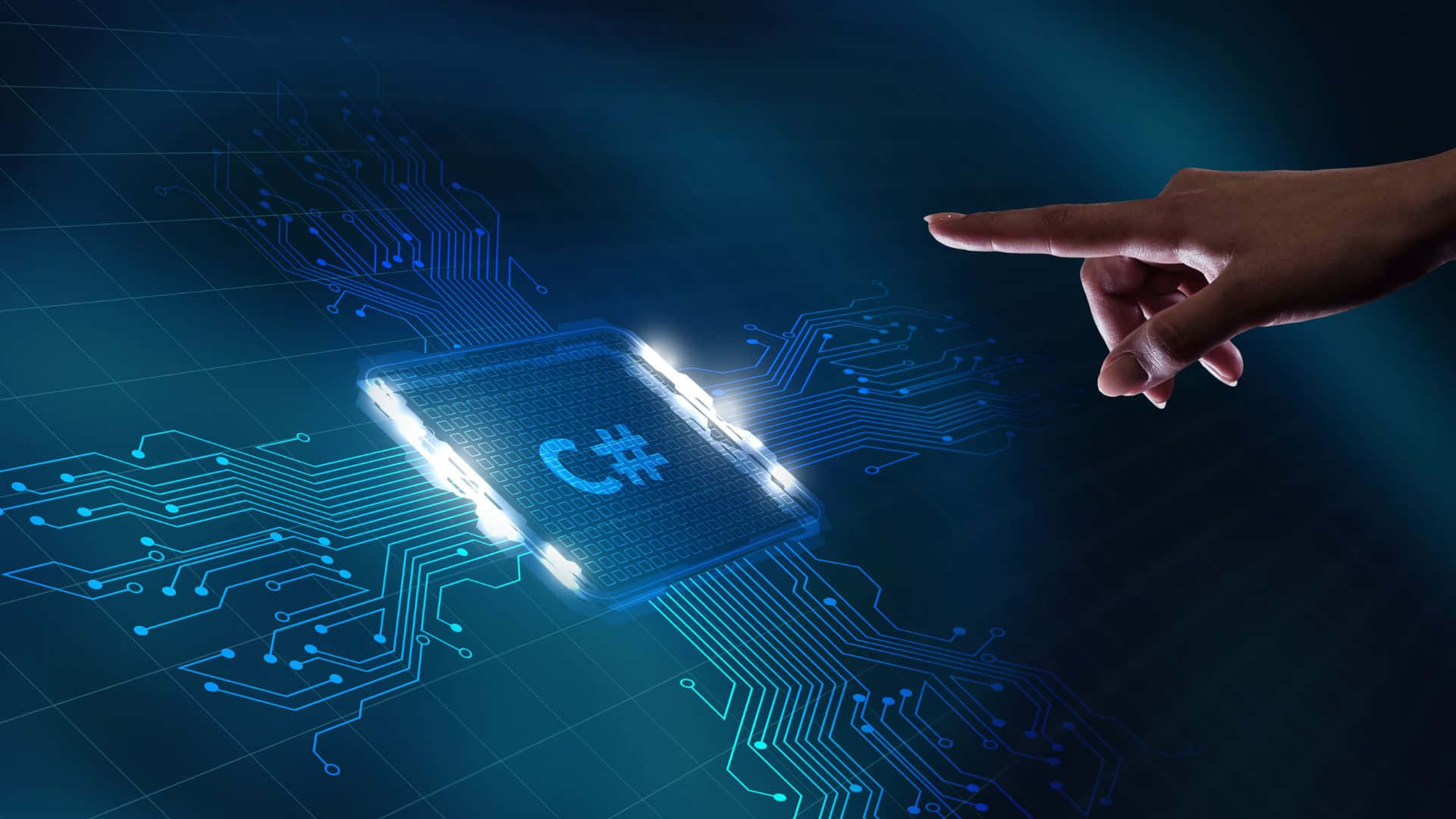 C sharp, glowing C sharp chip, glowing blue circuitry, Full HD Desktop Wallpaper