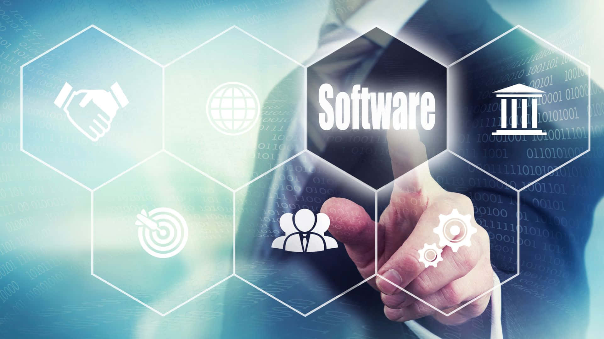 Software, glowing hexagonal icon, digital interface, Full HD Desktop Wallpaper