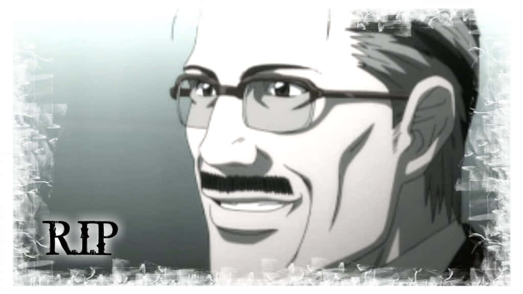 Soichiro Yagami, grayscale anime portrait, smiling man with glasses and mustache, SD Desktop Wallpaper