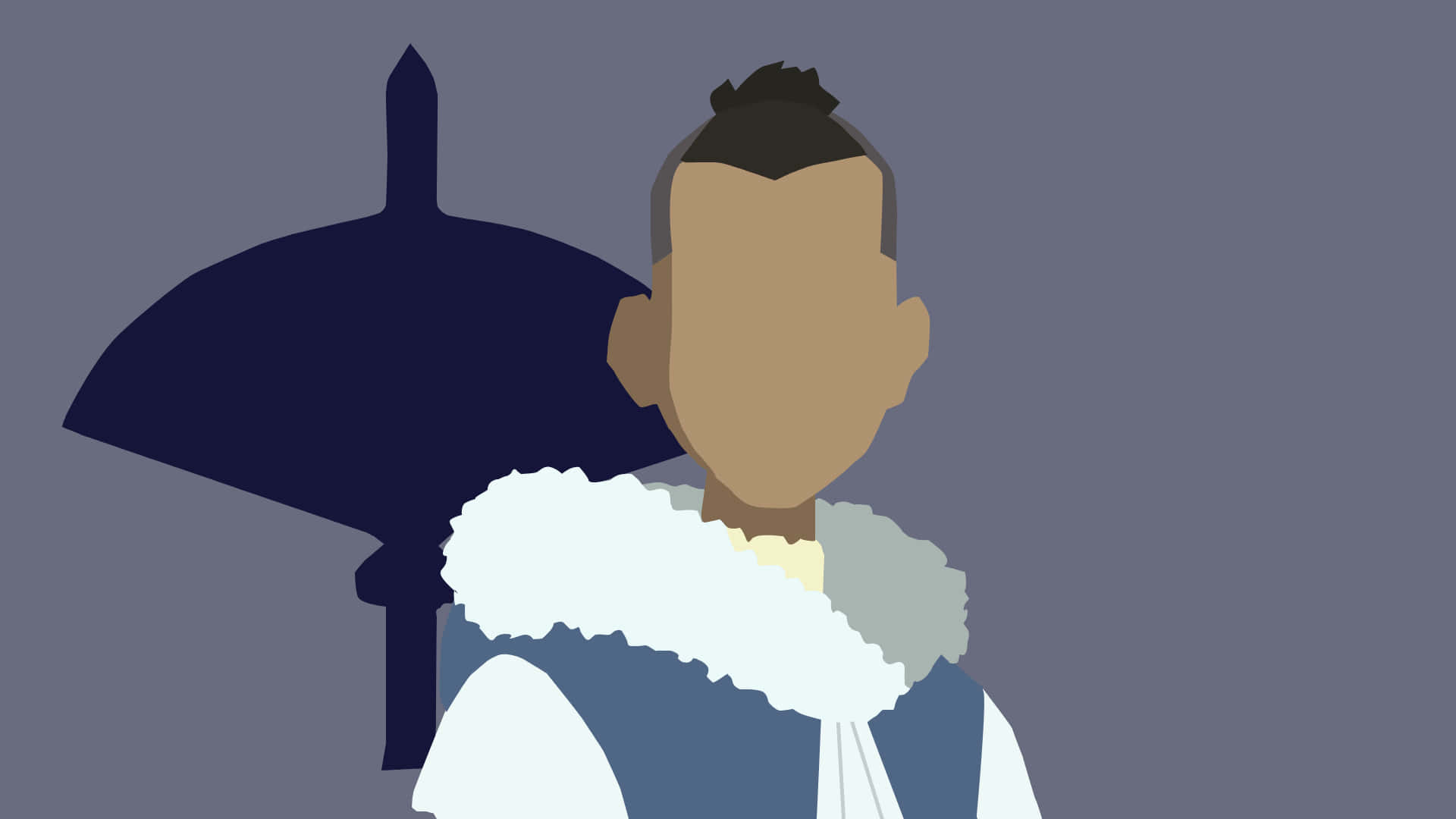 Sokka, fur-trimmed coat, dark umbrella silhouette, Full HD Desktop Wallpaper