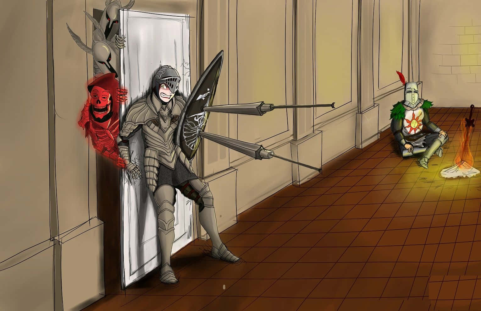 Solaire of Astora, iconic stance, hallway, HD Desktop Wallpaper