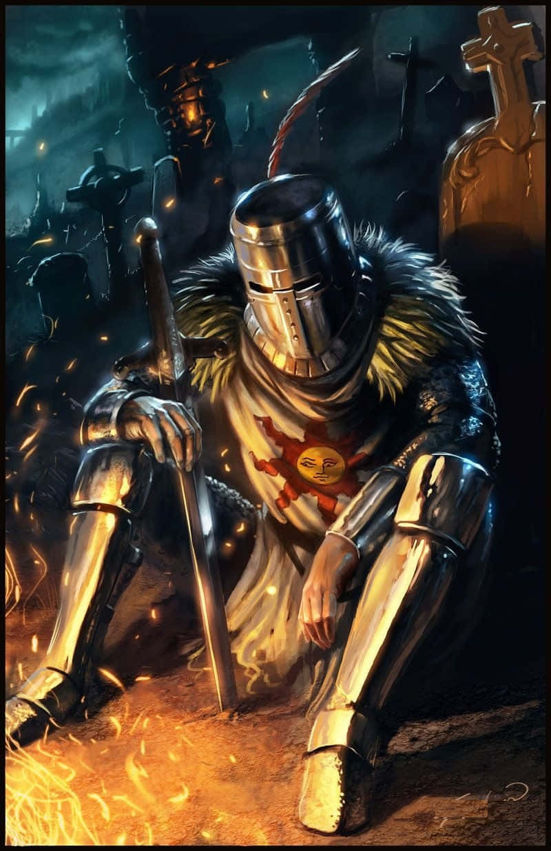 Solaire of Astora, gleaming armor, campfire, SD Phone Wallpaper
