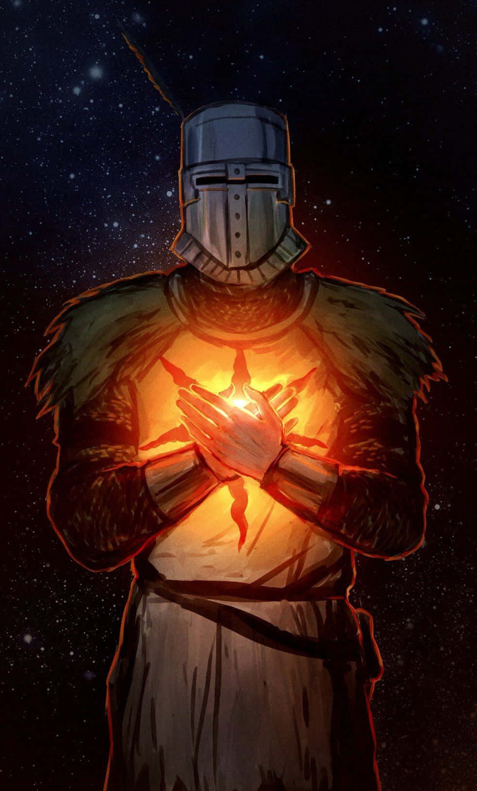 Solaire of Astora, glowing heart-shaped light, starry night sky, HD Phone Wallpaper