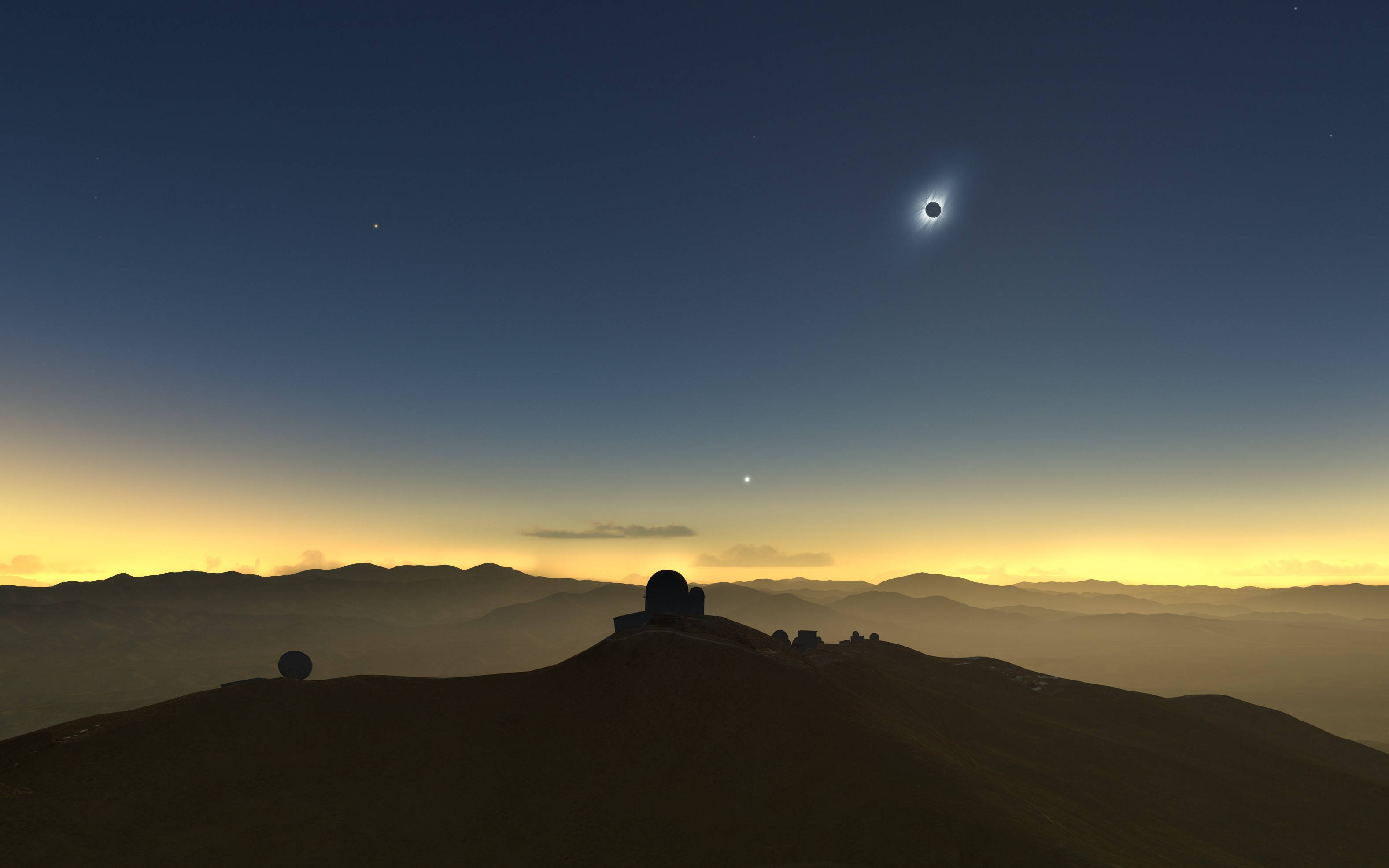 Solar Eclipse, desert telescope, mountain observatories, 2K Desktop Wallpaper