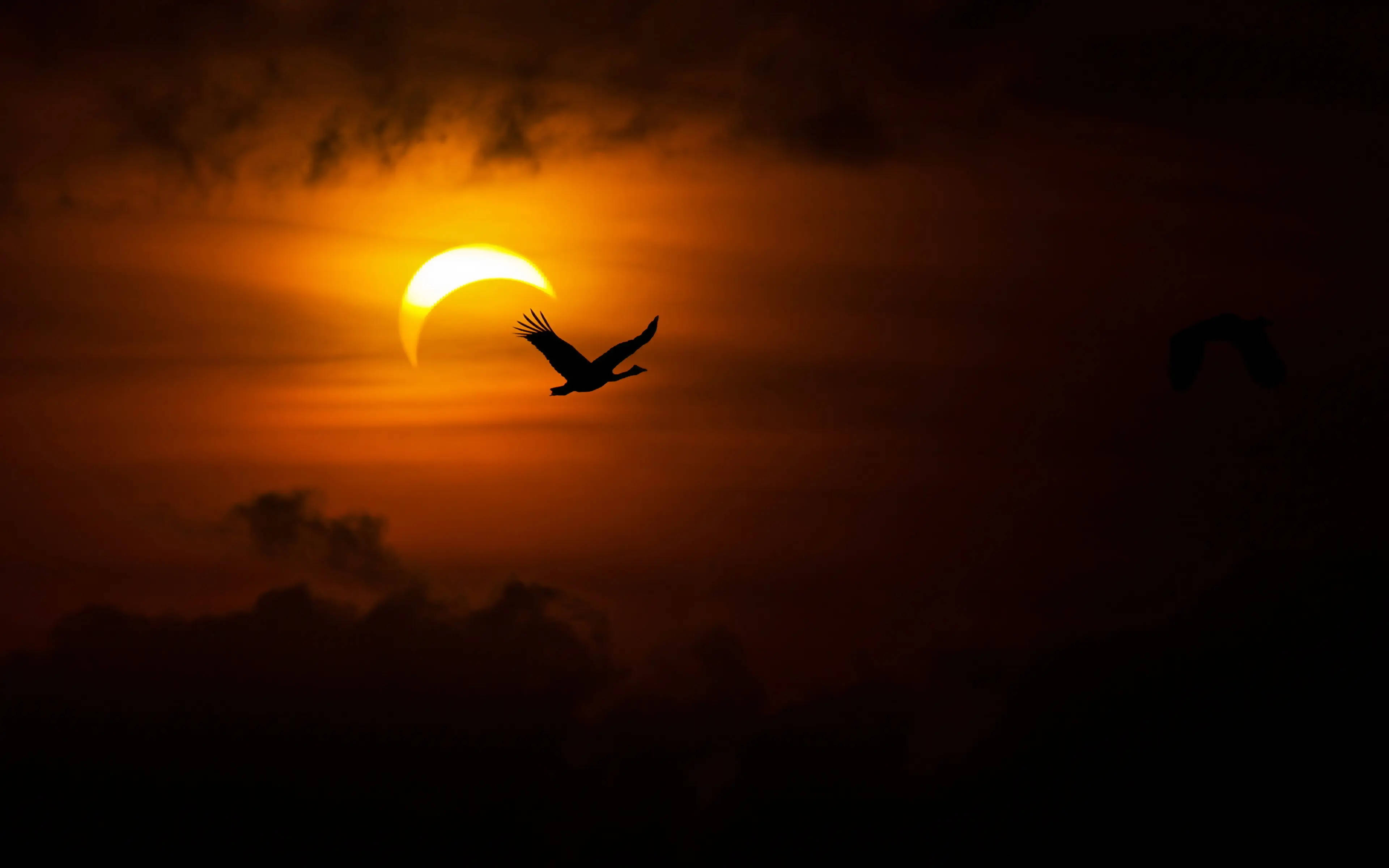 Solar Eclipse, crescent solar eclipse, orange sky, 4K Desktop Wallpaper
