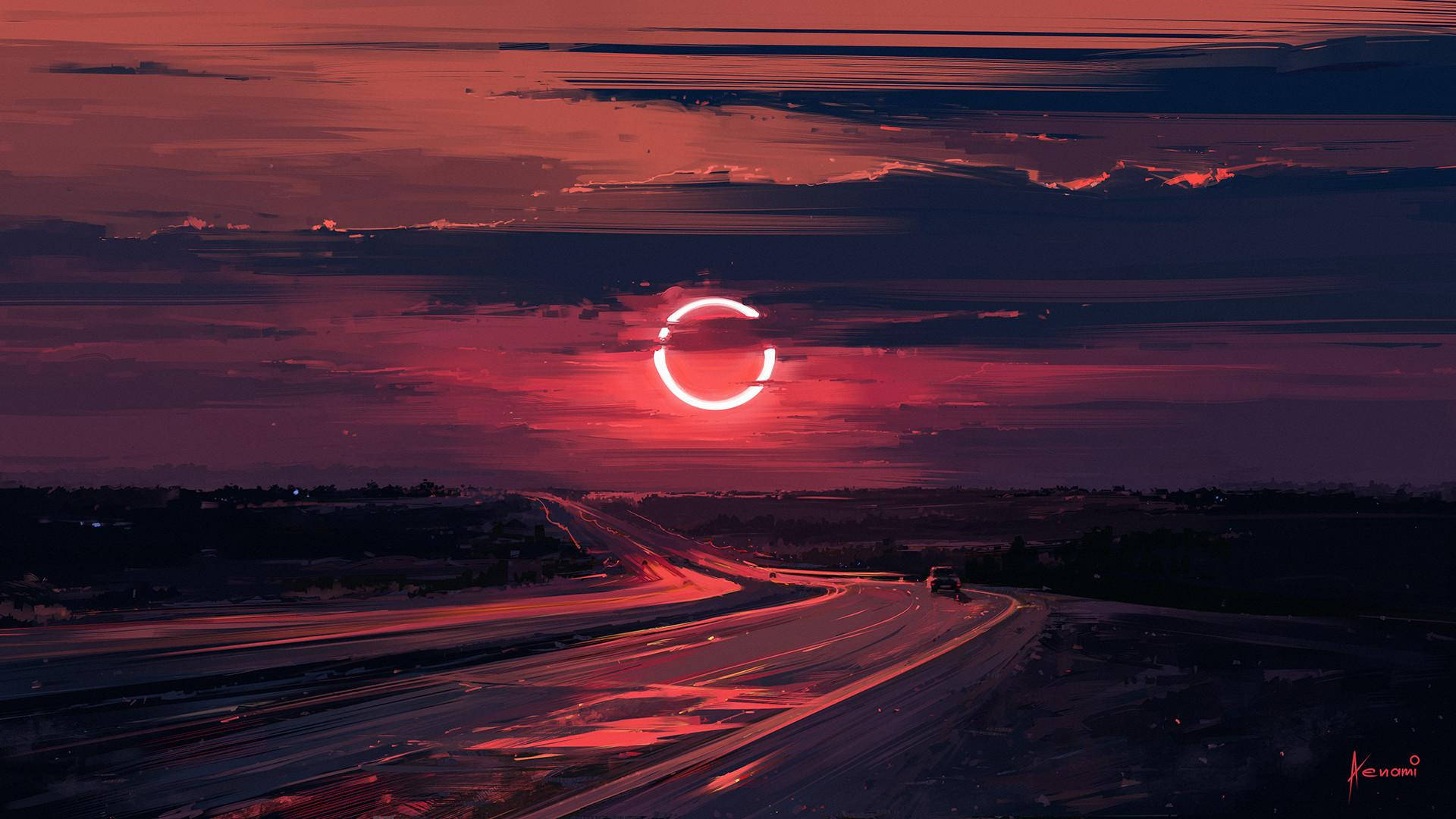 Solar Eclipse, deserted highway, dusk, Full HD Desktop Wallpaper