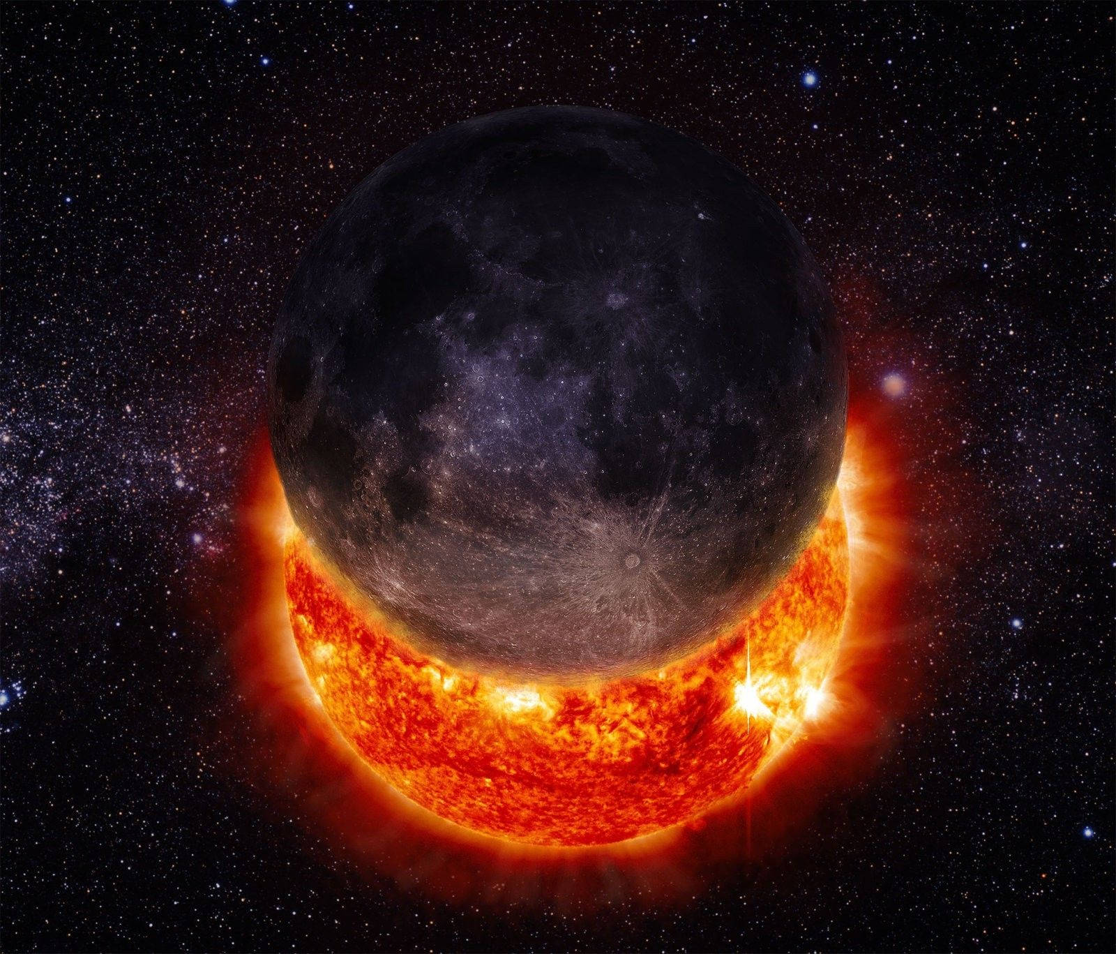 solar eclipse, fiery sun, dark moon, HD Desktop Wallpaper
