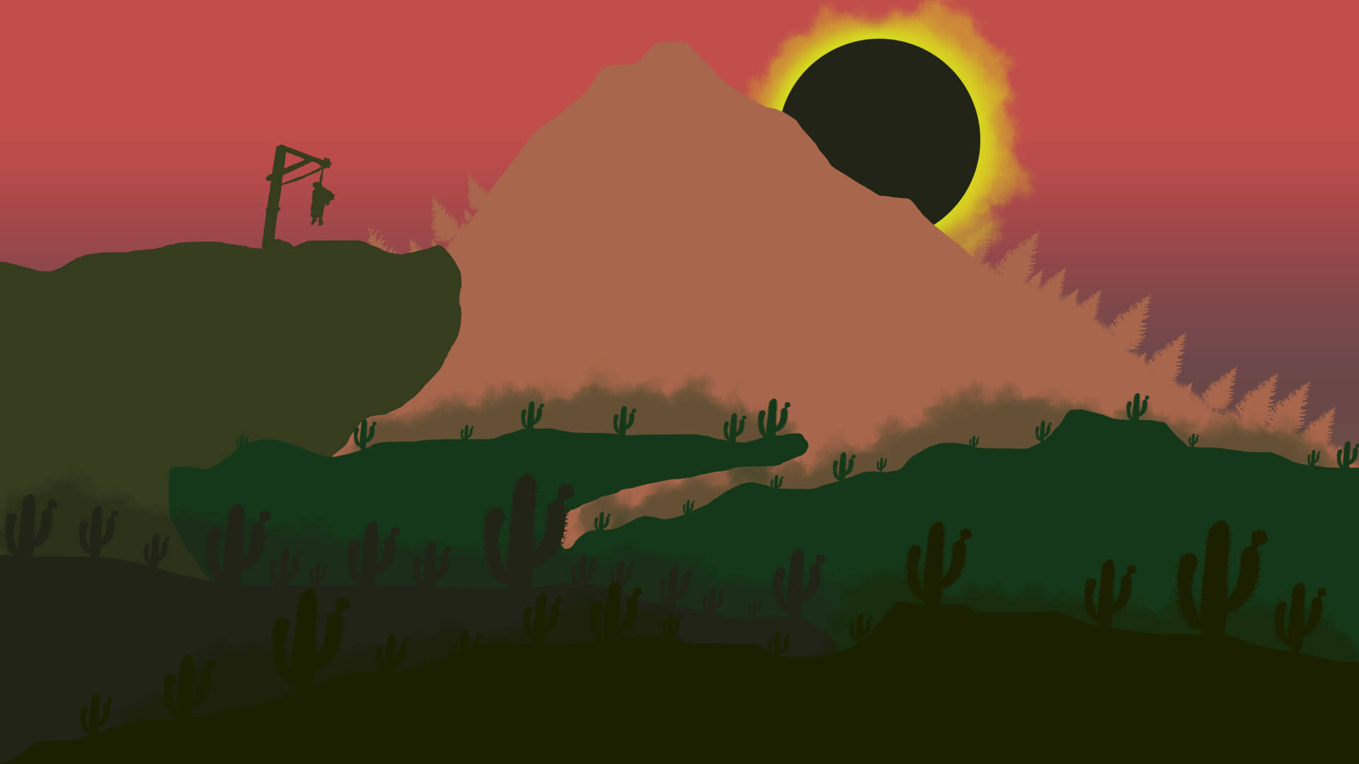 desert sunset, black sun, mountain, Full HD Desktop Wallpaper