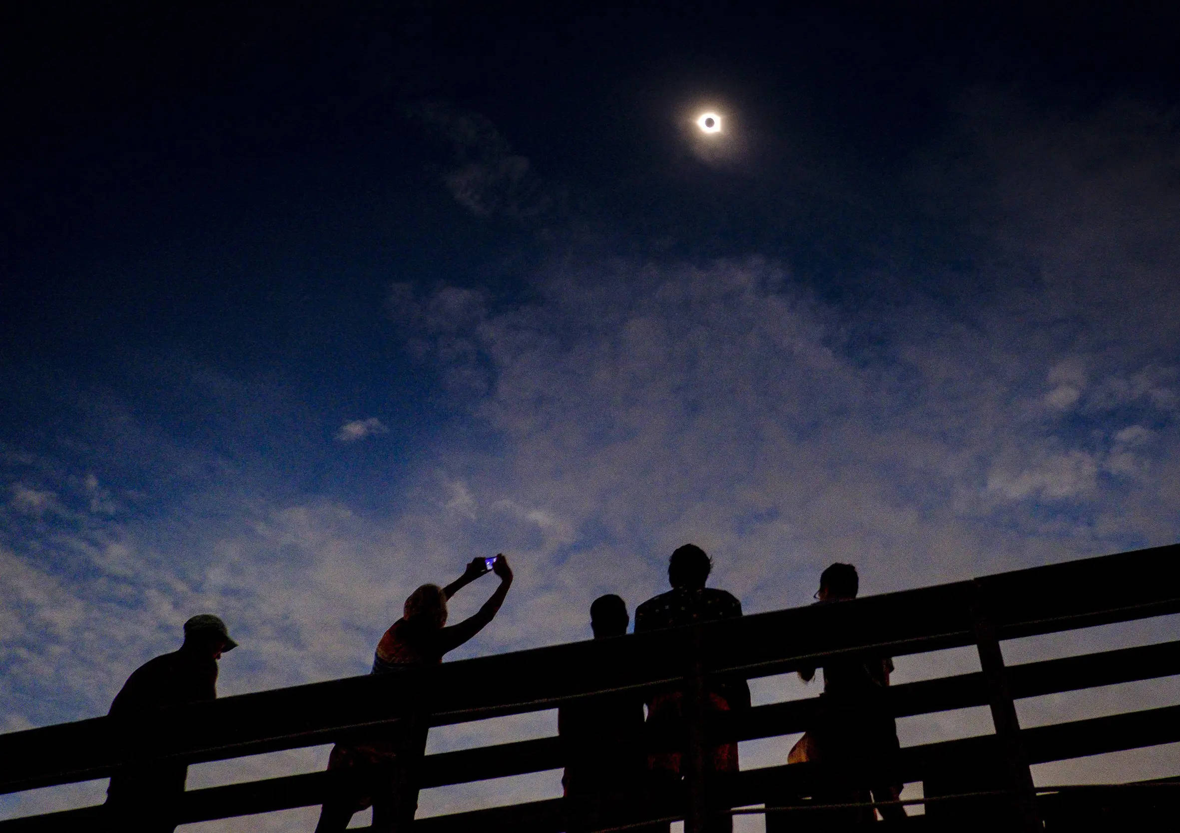 Solar Eclipse, twilight sky, scattered clouds, Full HD Desktop Wallpaper