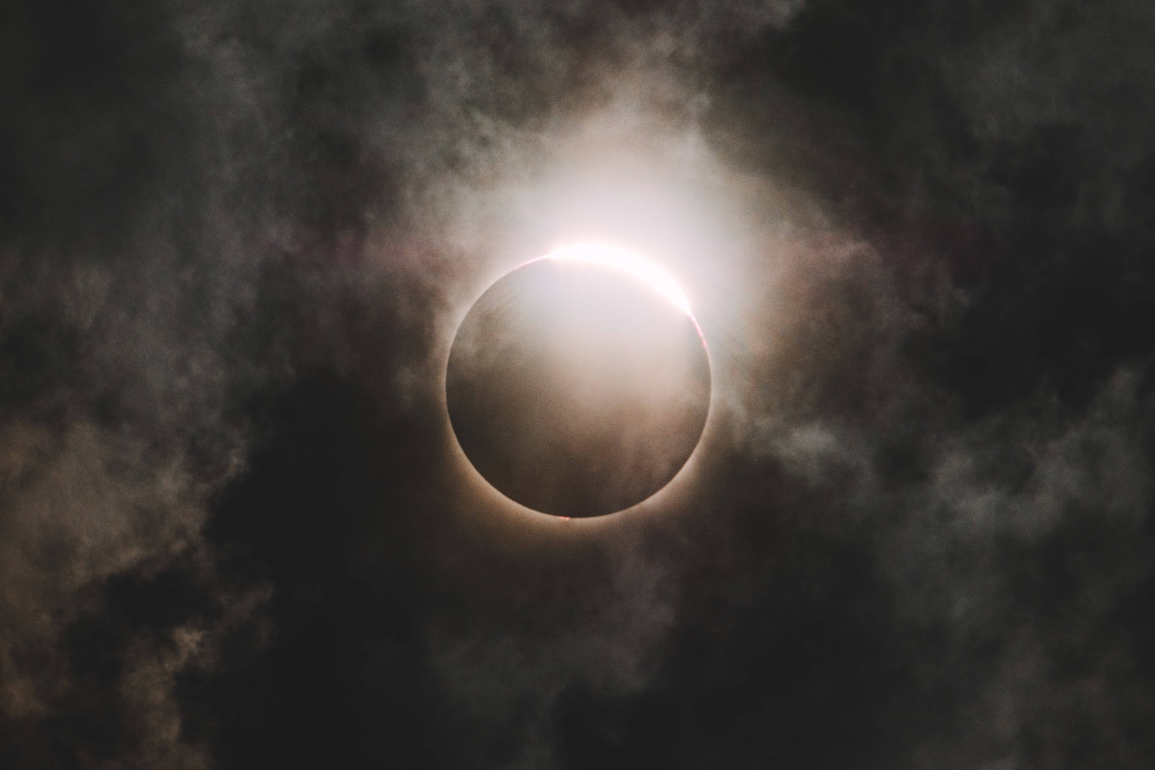 Solar Eclipse, cloudy mid day, dark clouds, 4K Desktop Wallpaper