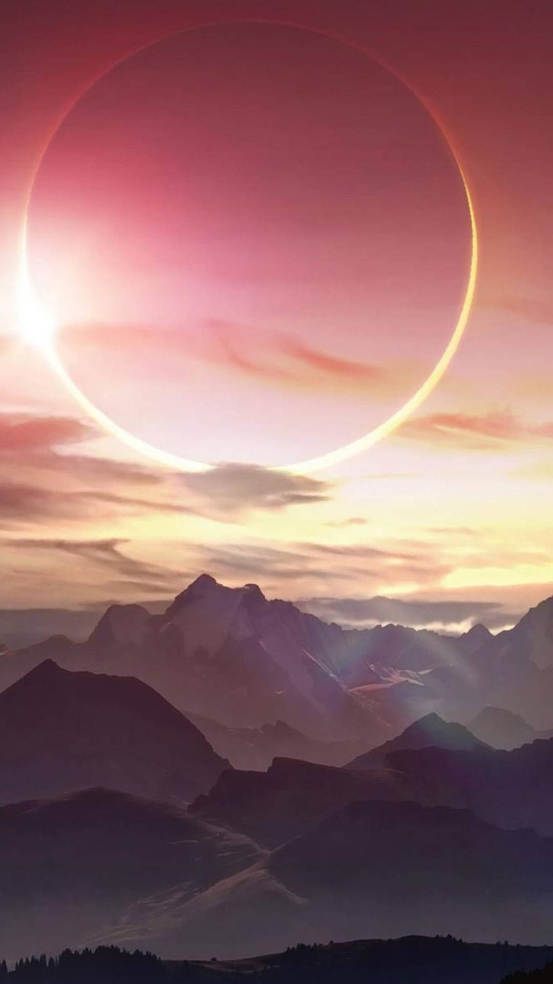 Solar Eclipse, mountains, twilight hues, Full HD Phone Wallpaper