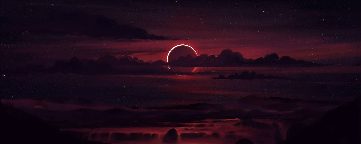 1200x480, pink eclipse, starry night sky, SD Desktop Wallpaper