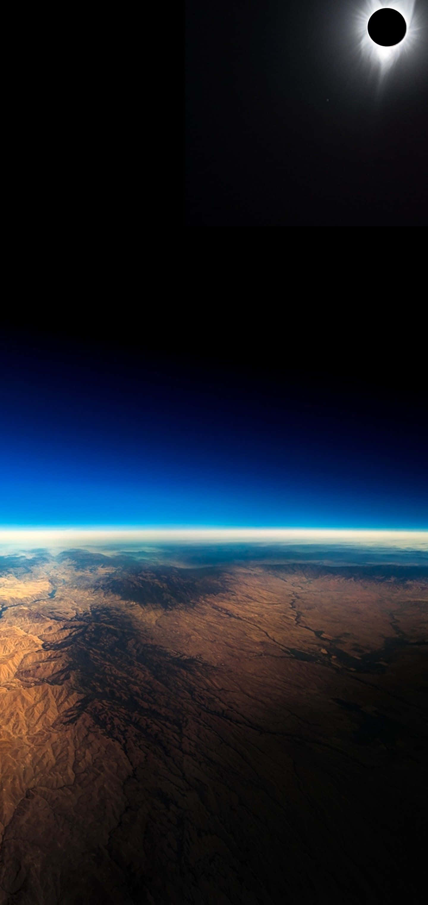 Solar Eclipse, space, Earth's curved horizon, 2K Phone Wallpaper