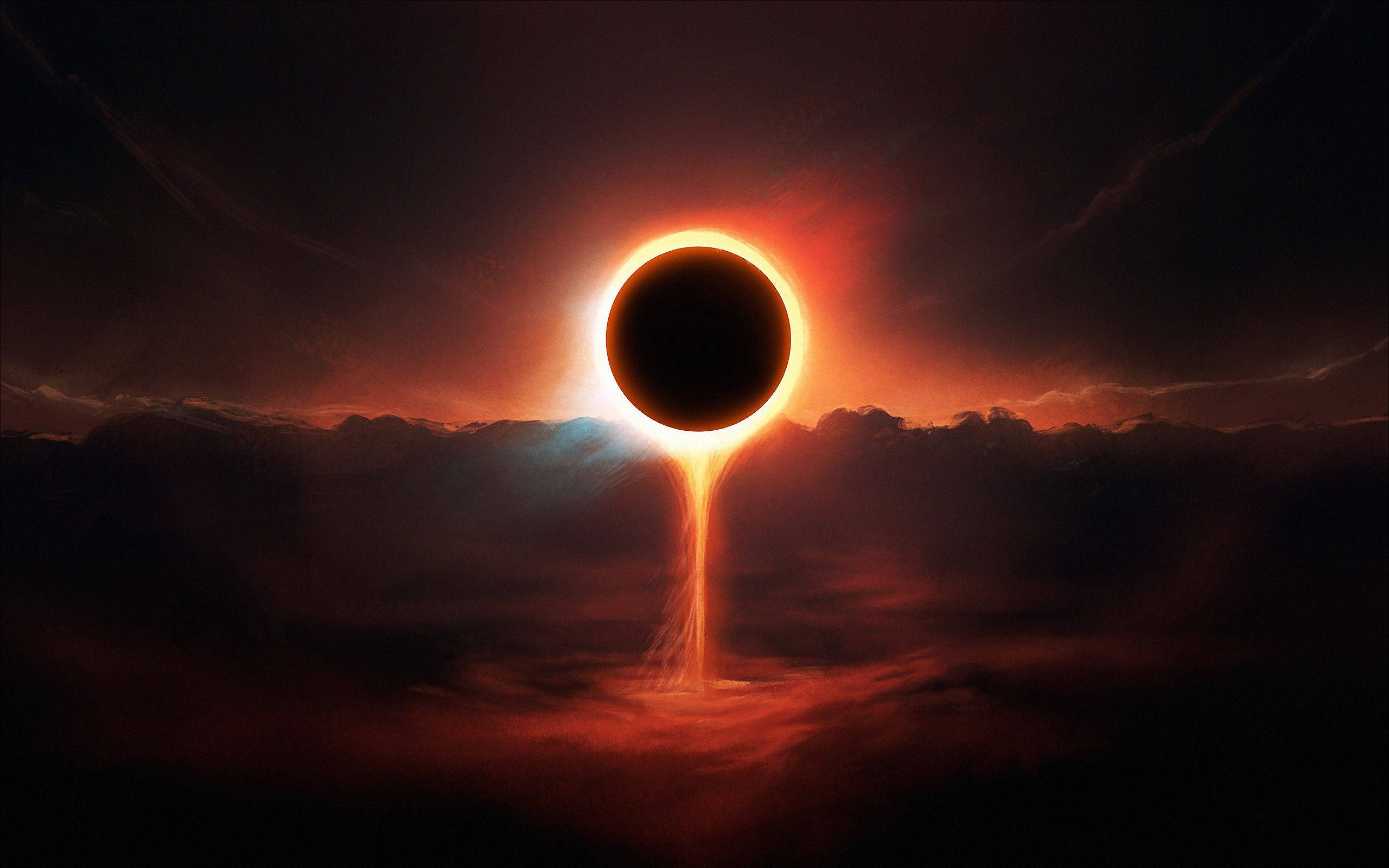 Solar Eclipse, glowing corona, fiery stream of light, 2K Desktop Wallpaper