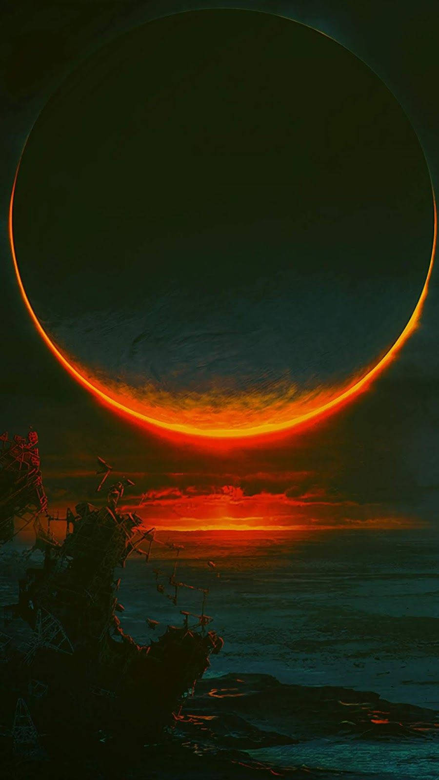 dark solar eclipse red, Solar Eclipse, fiery orange, HD Phone Wallpaper