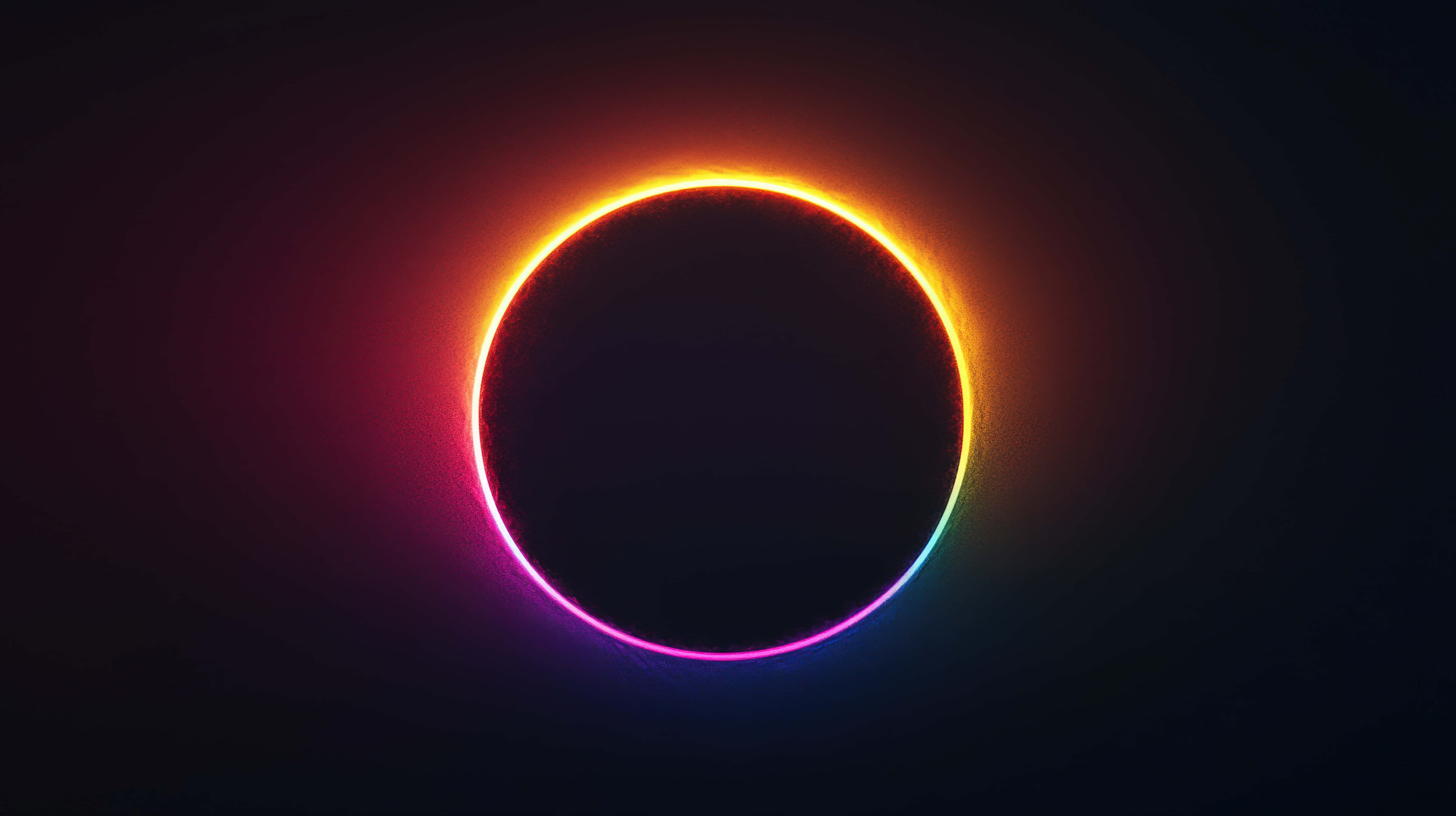 glowing solar eclipse, vibrant colors, rainbow halo, 8K Desktop Wallpaper