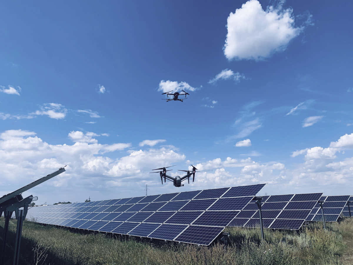 automated drones, solar panels, vast field, SD Desktop Wallpaper