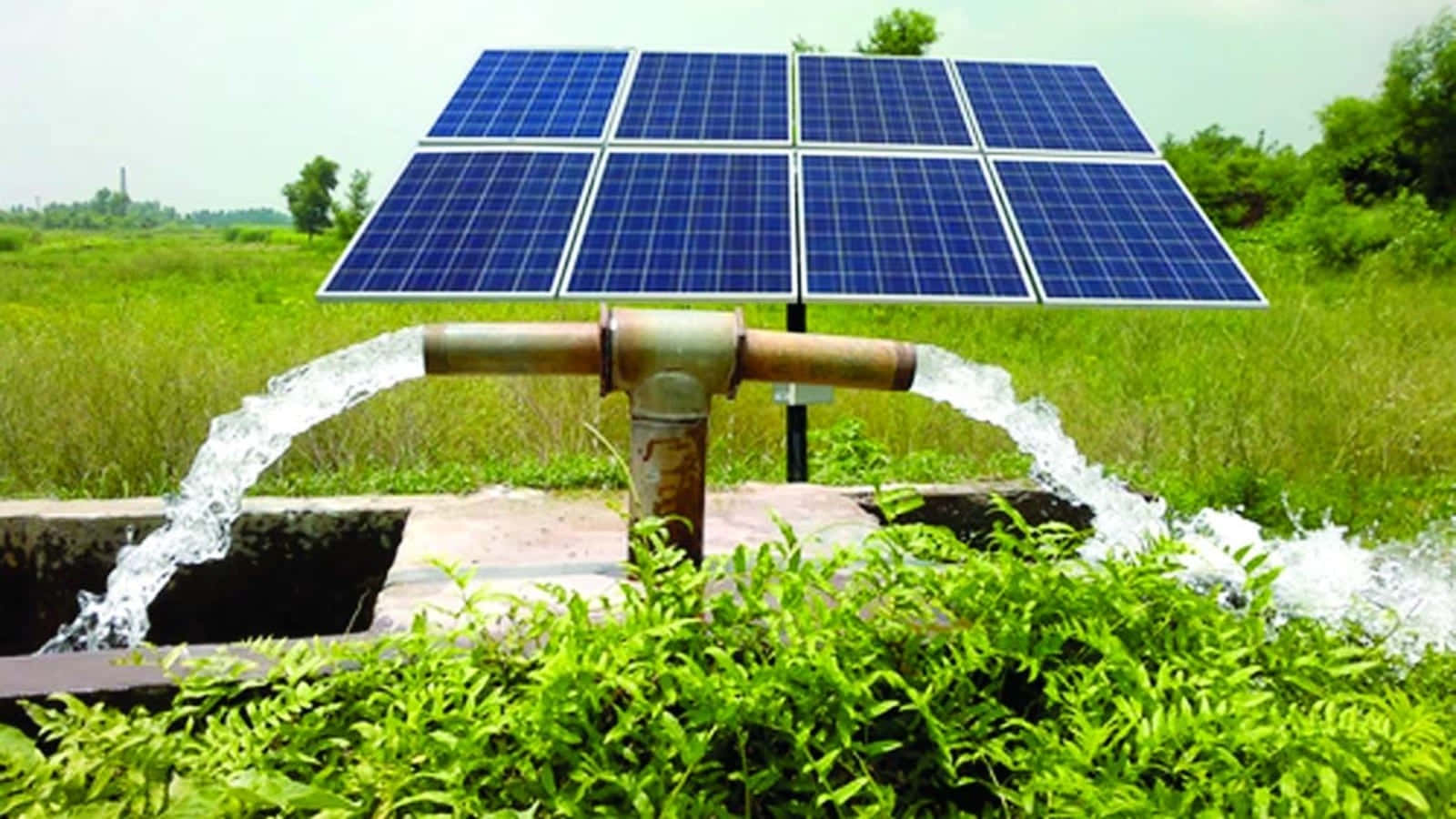solar panel, two-way pipe, rusty water pump, HD Desktop Wallpaper