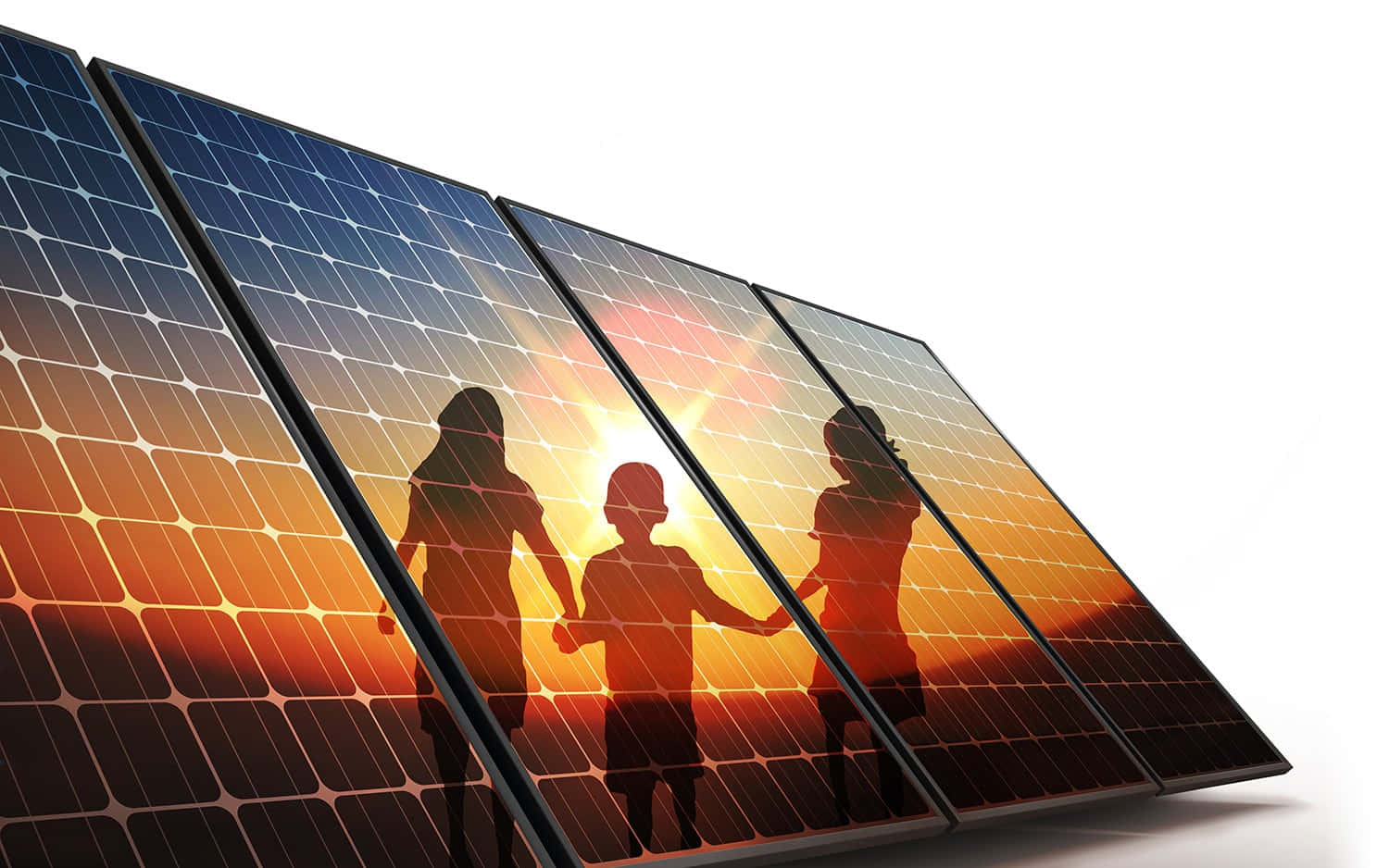 solar panel, kids silhouette, sunset, HD Desktop Wallpaper