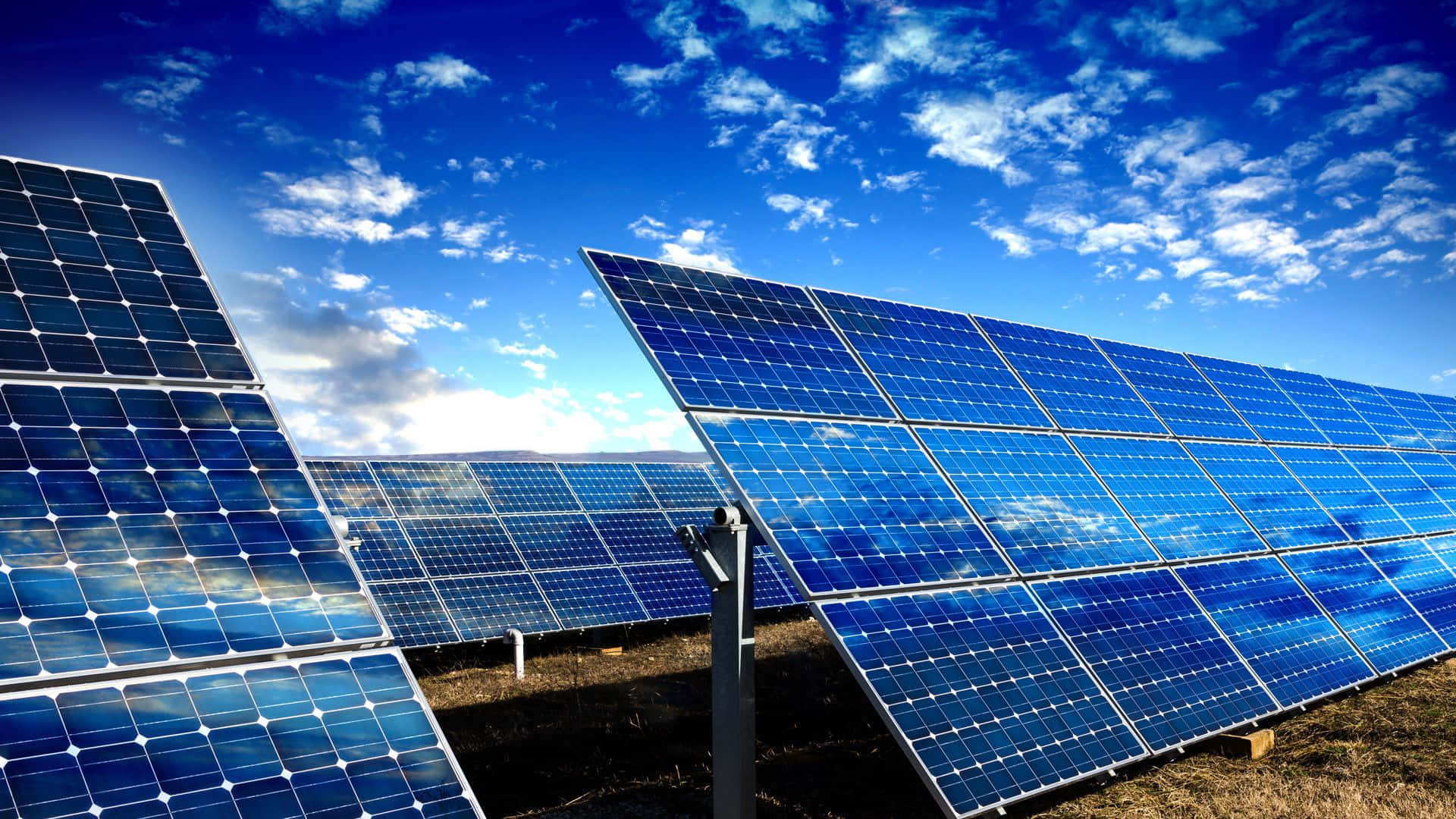 hybrid photovoltaic solar panels, park, blue solar panels, Full HD Desktop Wallpaper