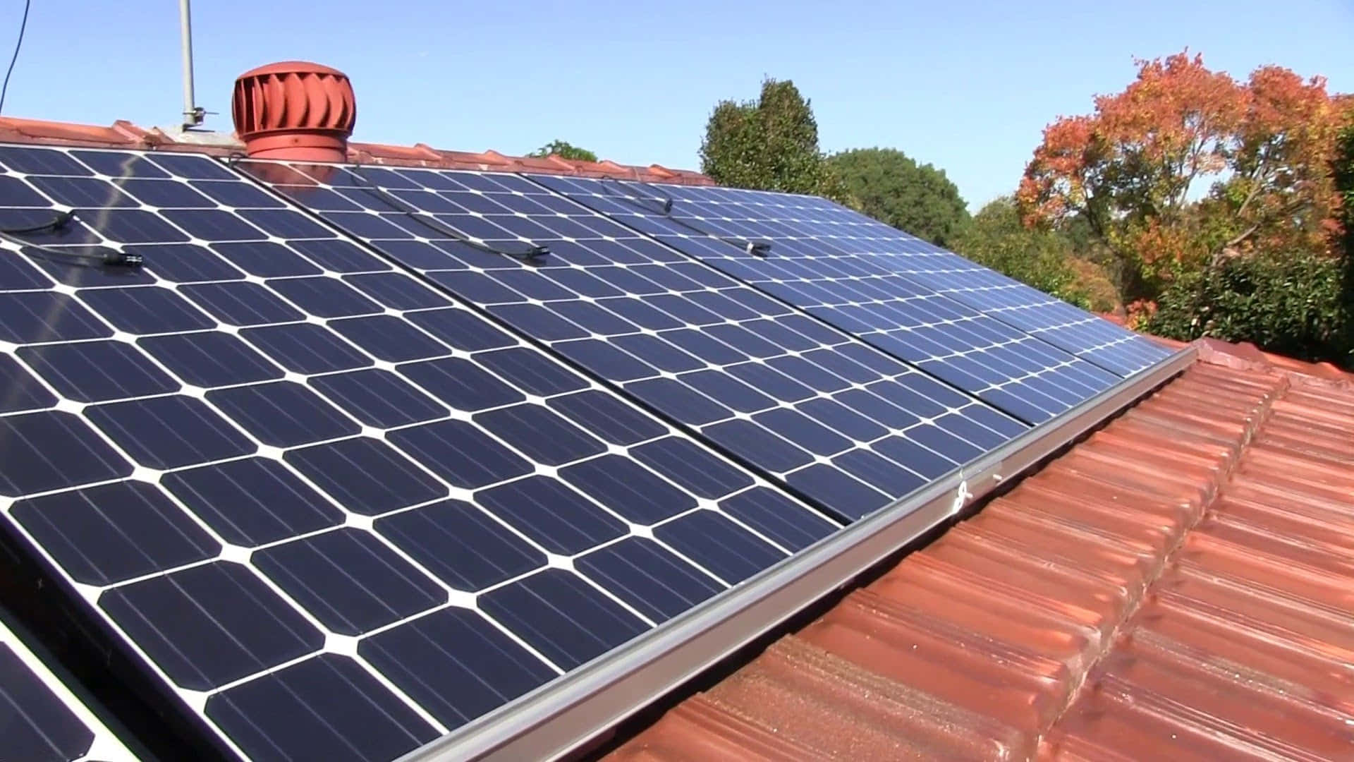 solar panels, brown roof, terracotta roof, Full HD Desktop Wallpaper