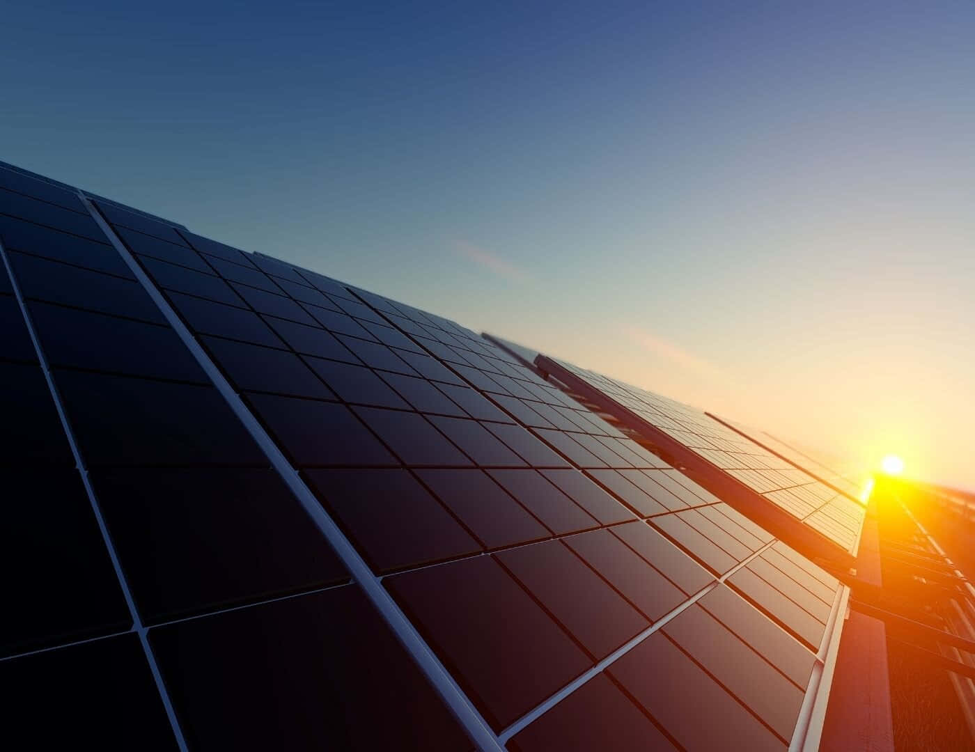 solar panels, golden sunset, warm light, HD Desktop Wallpaper