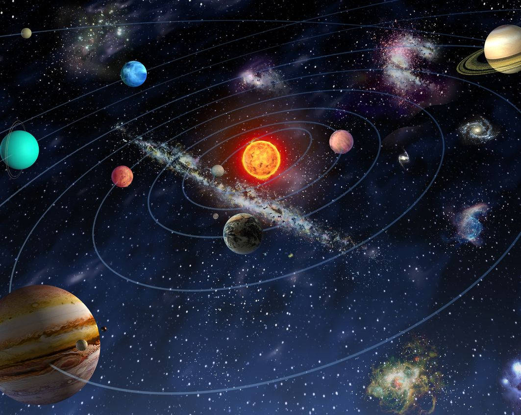 Solar System, glowing sun, planets, SD Desktop Wallpaper