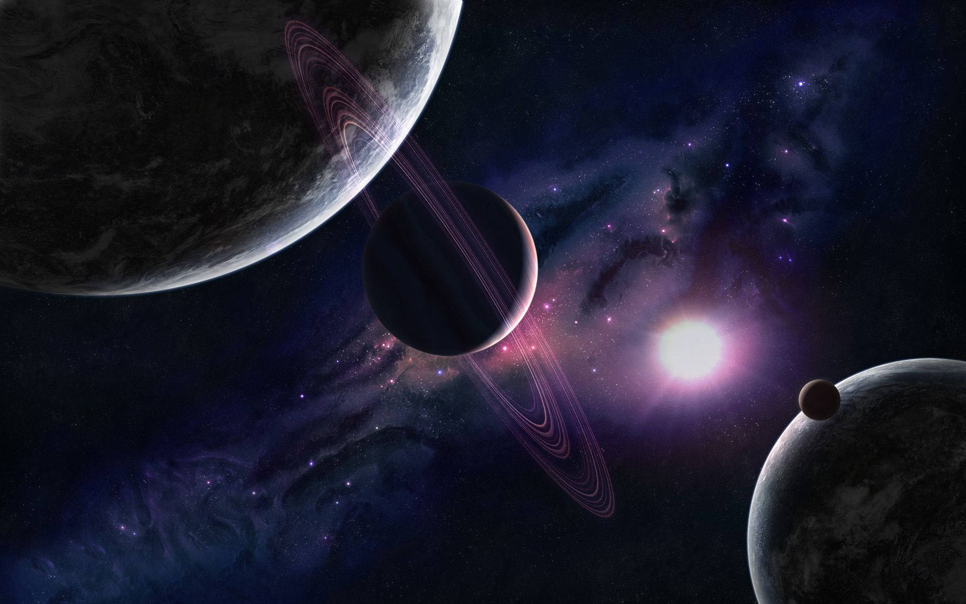 Solar System, nebula-filled night sky, bright star, Full HD Desktop Wallpaper