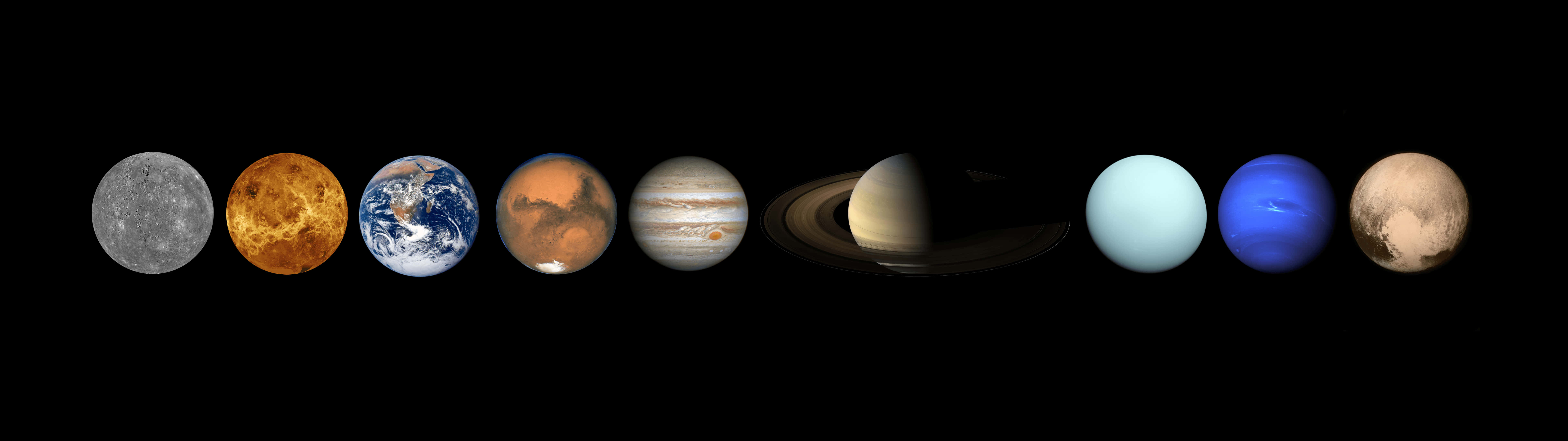 Dual Screen Space, Solar System, nine planets, 8K Desktop Wallpaper