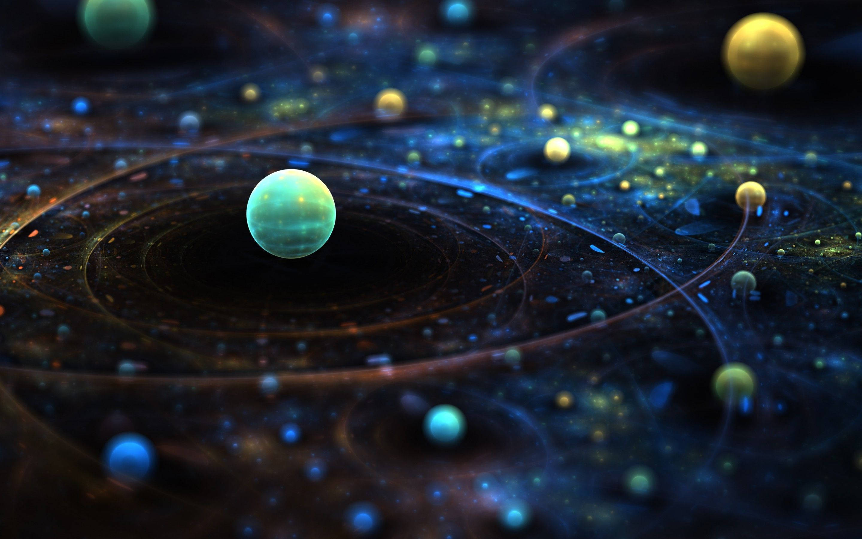 Solar System, planetarium model, glowing planets, 2K Desktop Wallpaper