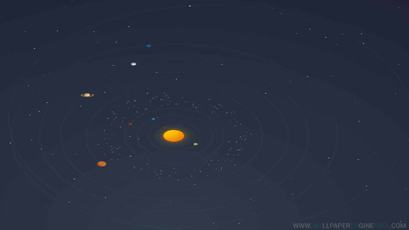 Solar System, glowing yellow sun, orbiting planets, HD Desktop Wallpaper