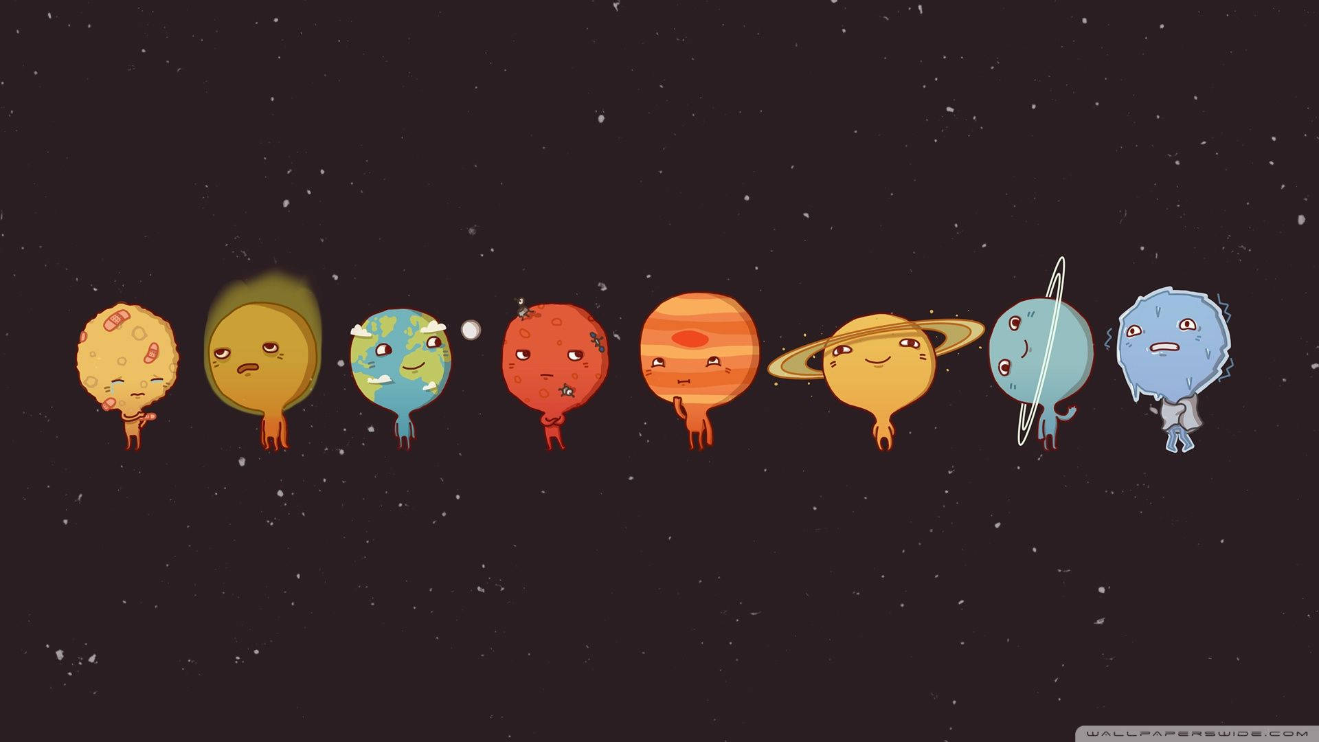 Solar System, planets, cartoon planets, Full HD Desktop Wallpaper