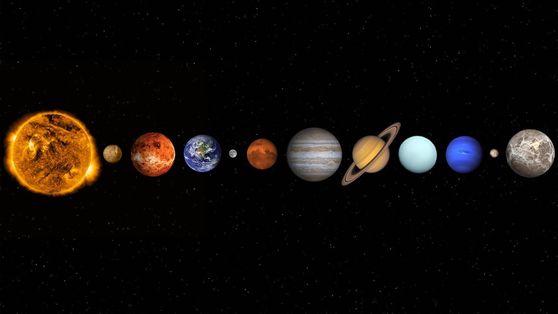 Solar System, sun, starry black background, Full HD Desktop Wallpaper