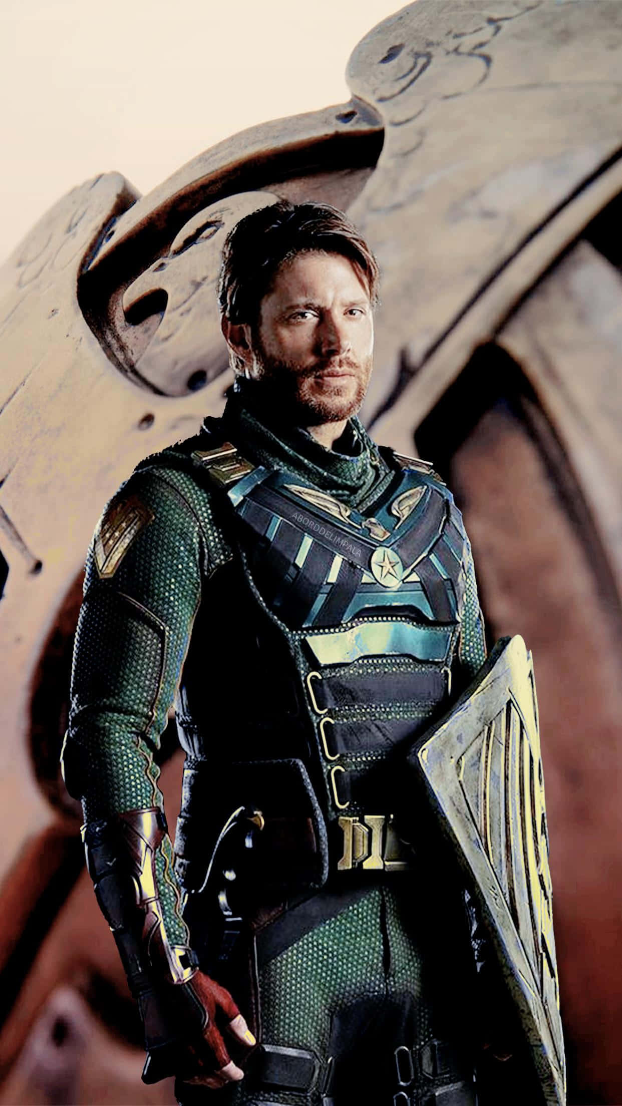 Soldier Boy, green and gold armored suit, shield, Full HD Phone Wallpaper