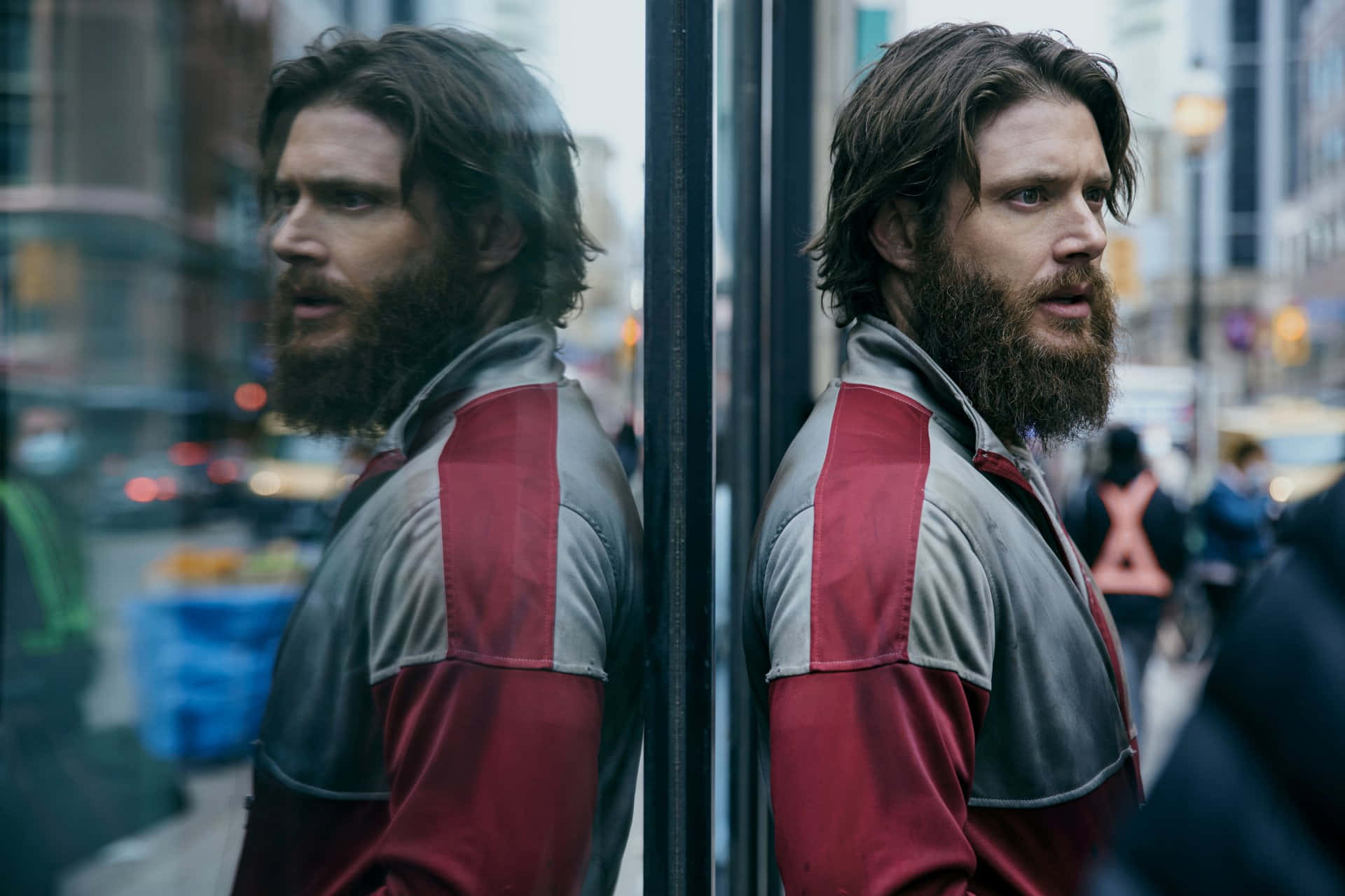 Soldier Boy, red and gray jacket, glass door, Full HD Desktop Wallpaper