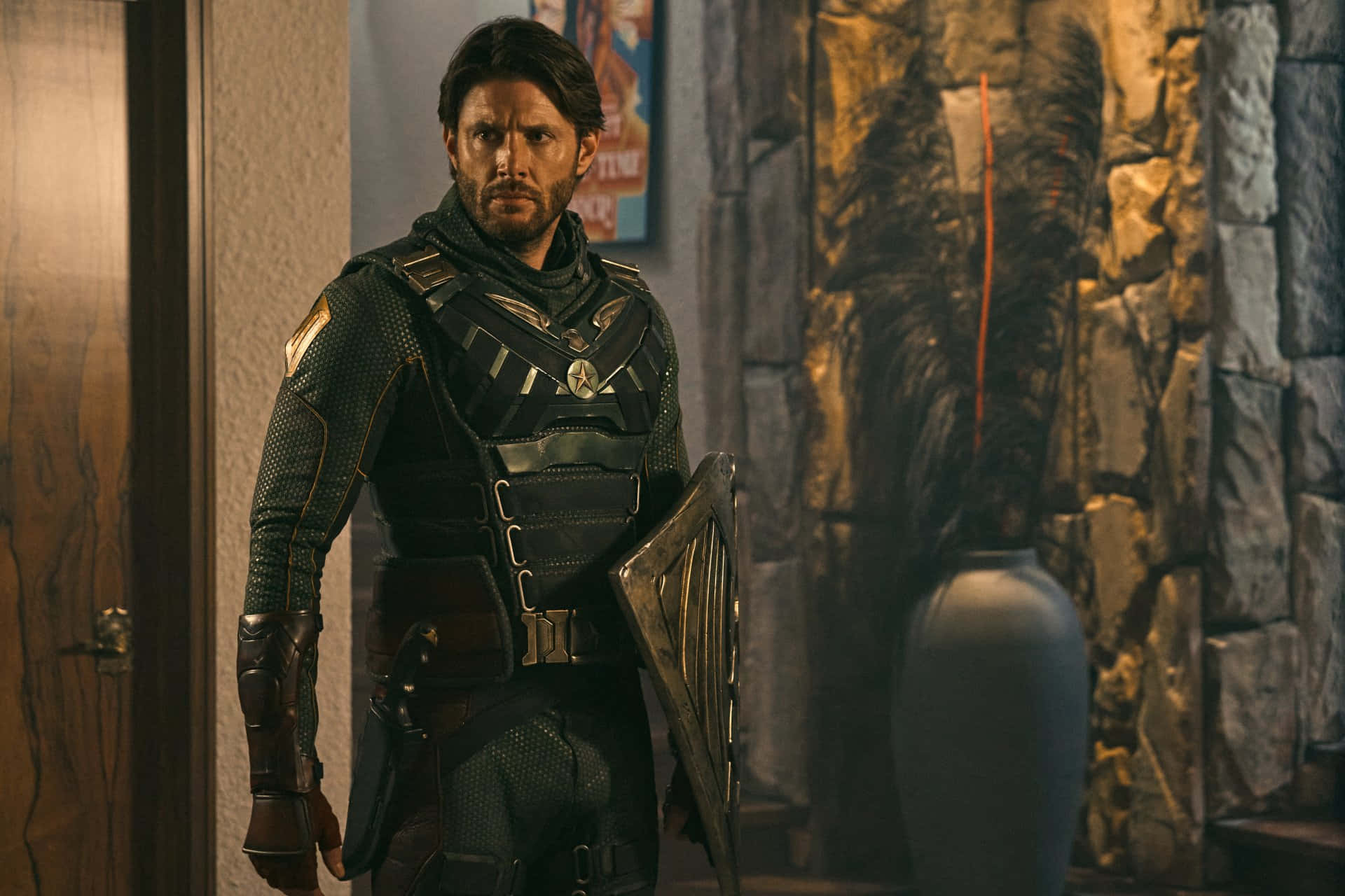 Soldier Boy, dark tactical suit, gold accents, Full HD Desktop Wallpaper