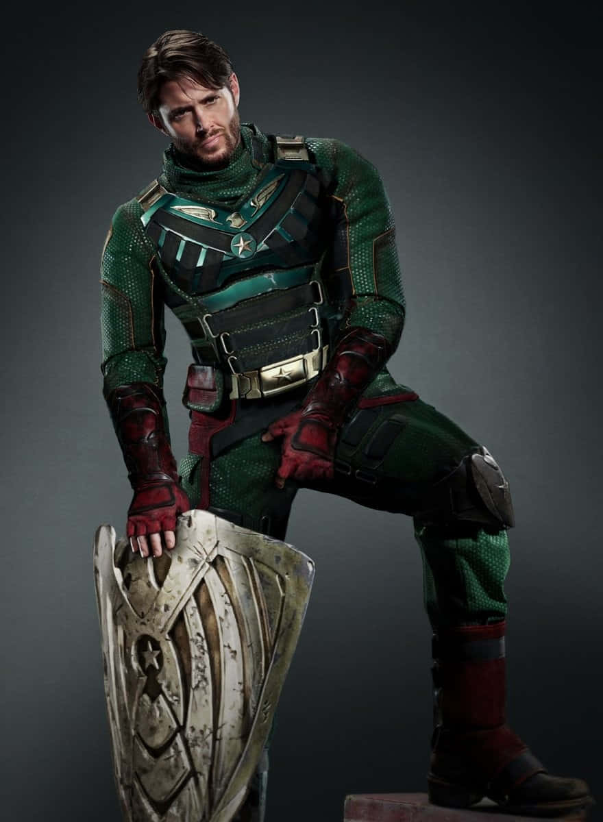 Soldier Boy, green and red armored suit, weathered shield, SD Phone Wallpaper