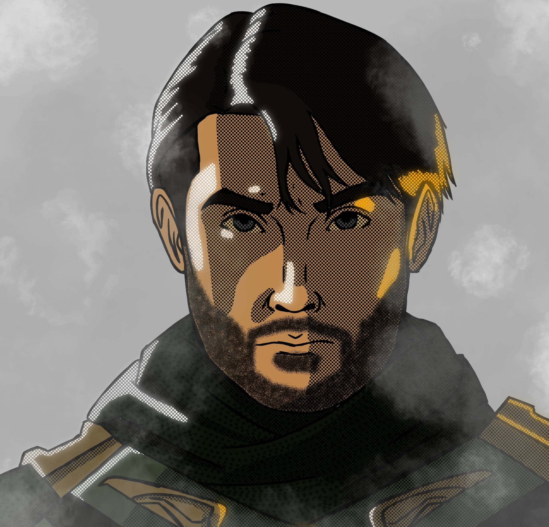 Soldier Boy, halftone illustrated portrait, bearded man, Full HD Desktop Wallpaper