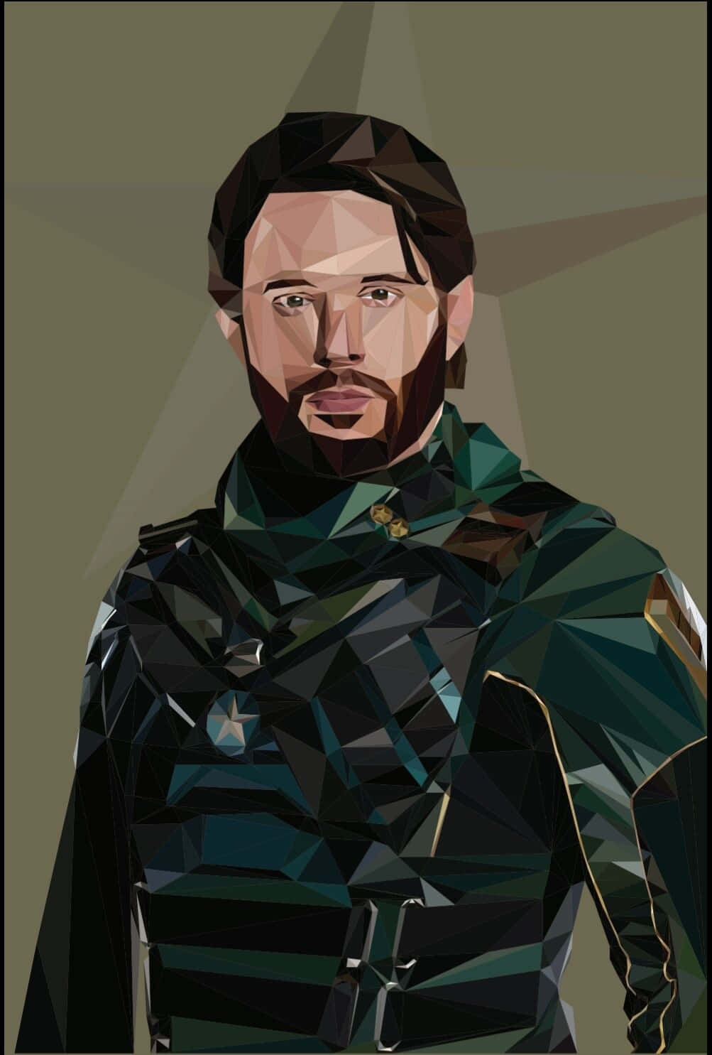 Geometric Soldier Boy Artwork, bearded man, dark green military uniform, HD Phone Wallpaper