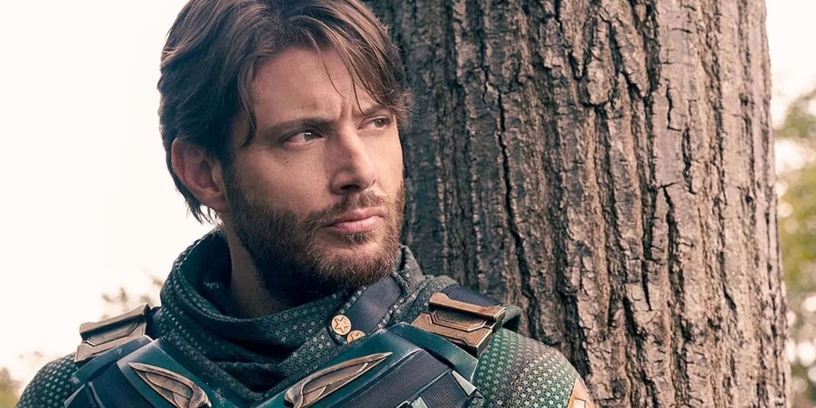 Soldier Boy, green armored attire, textured tree trunk, HD Desktop Wallpaper