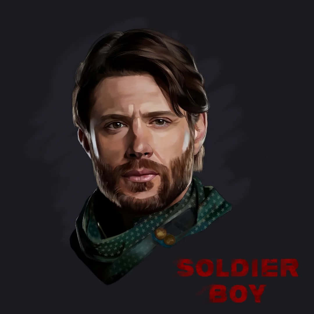 Soldier Boy, star-patterned green scarf, dark gray background, SD Desktop Wallpaper