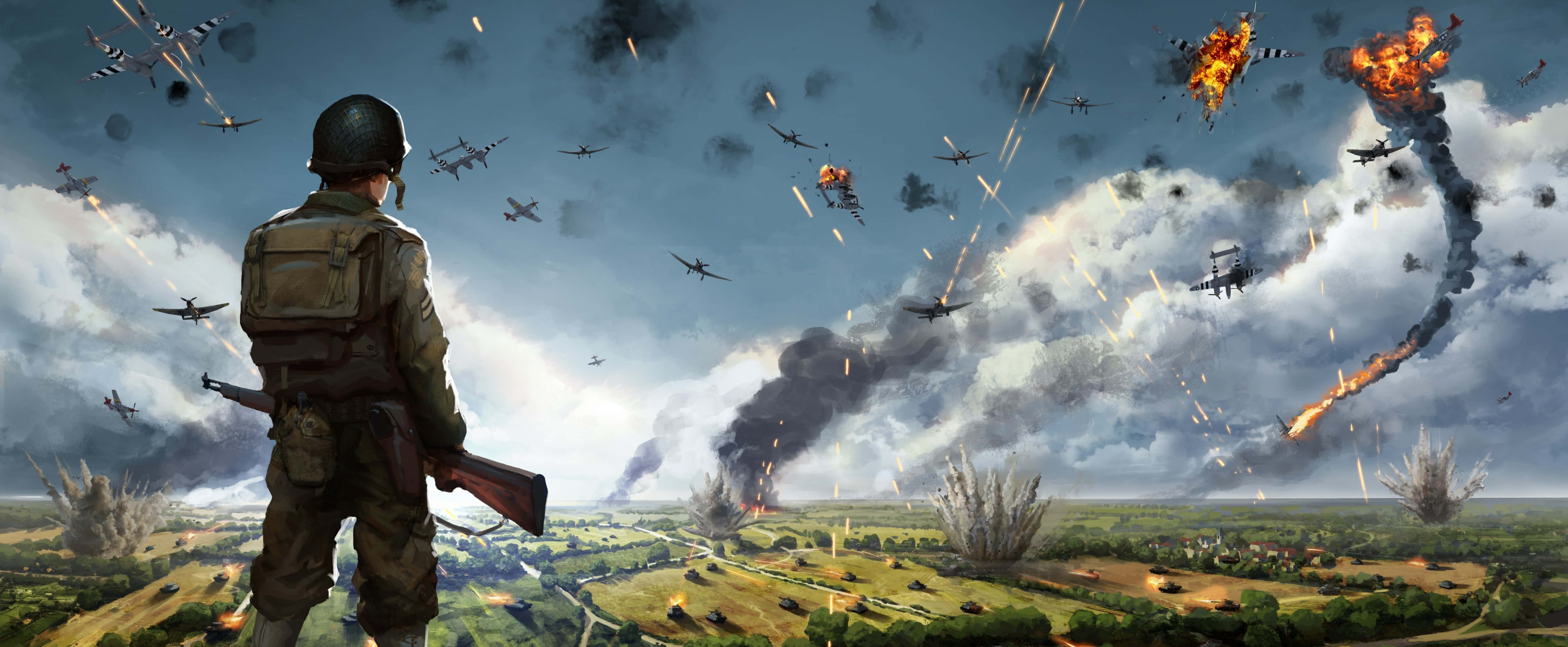 Soldier, battlefield, explosions, 5K Desktop Wallpaper