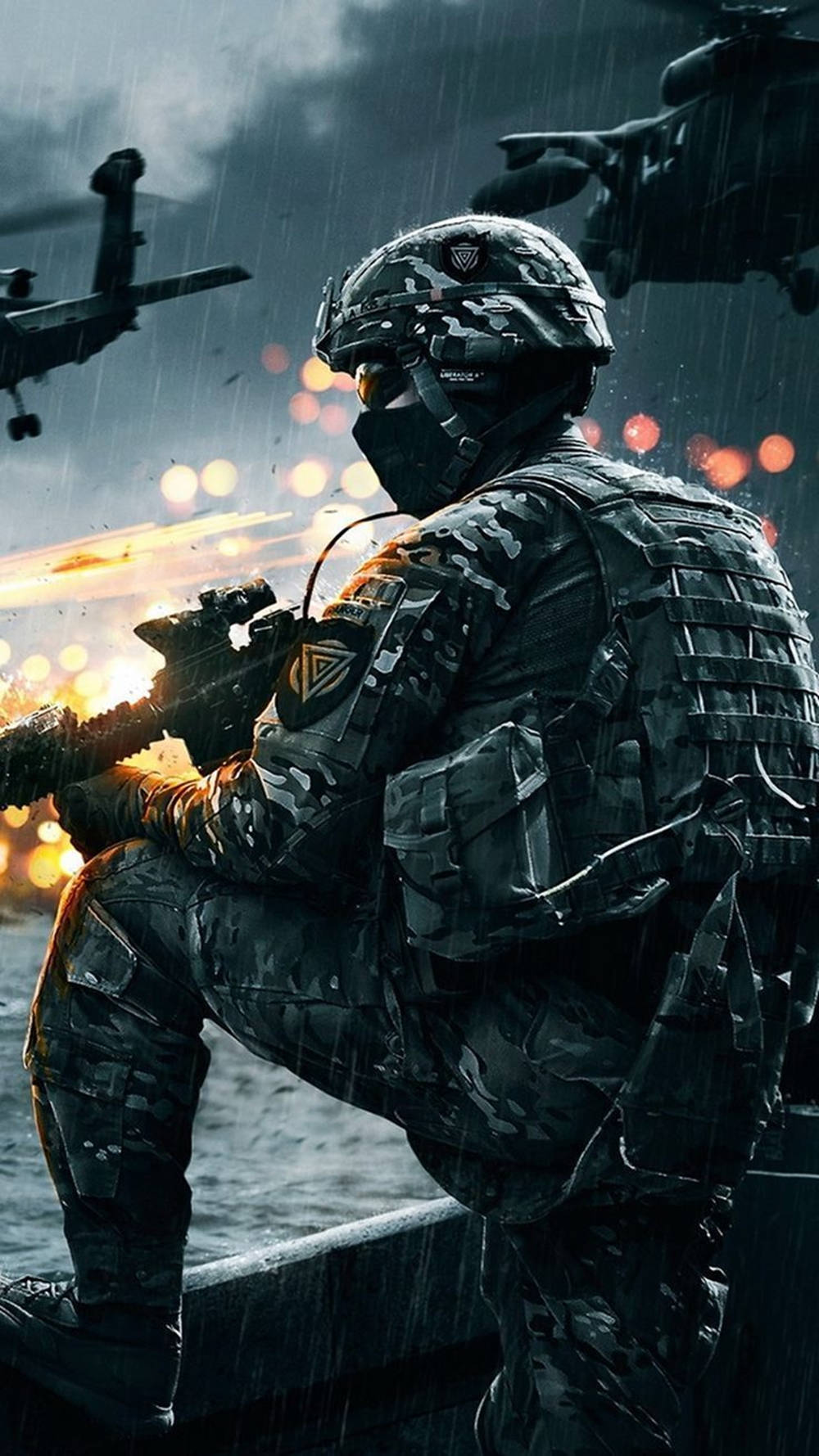 soldier, full gear, rain, HD Phone Wallpaper