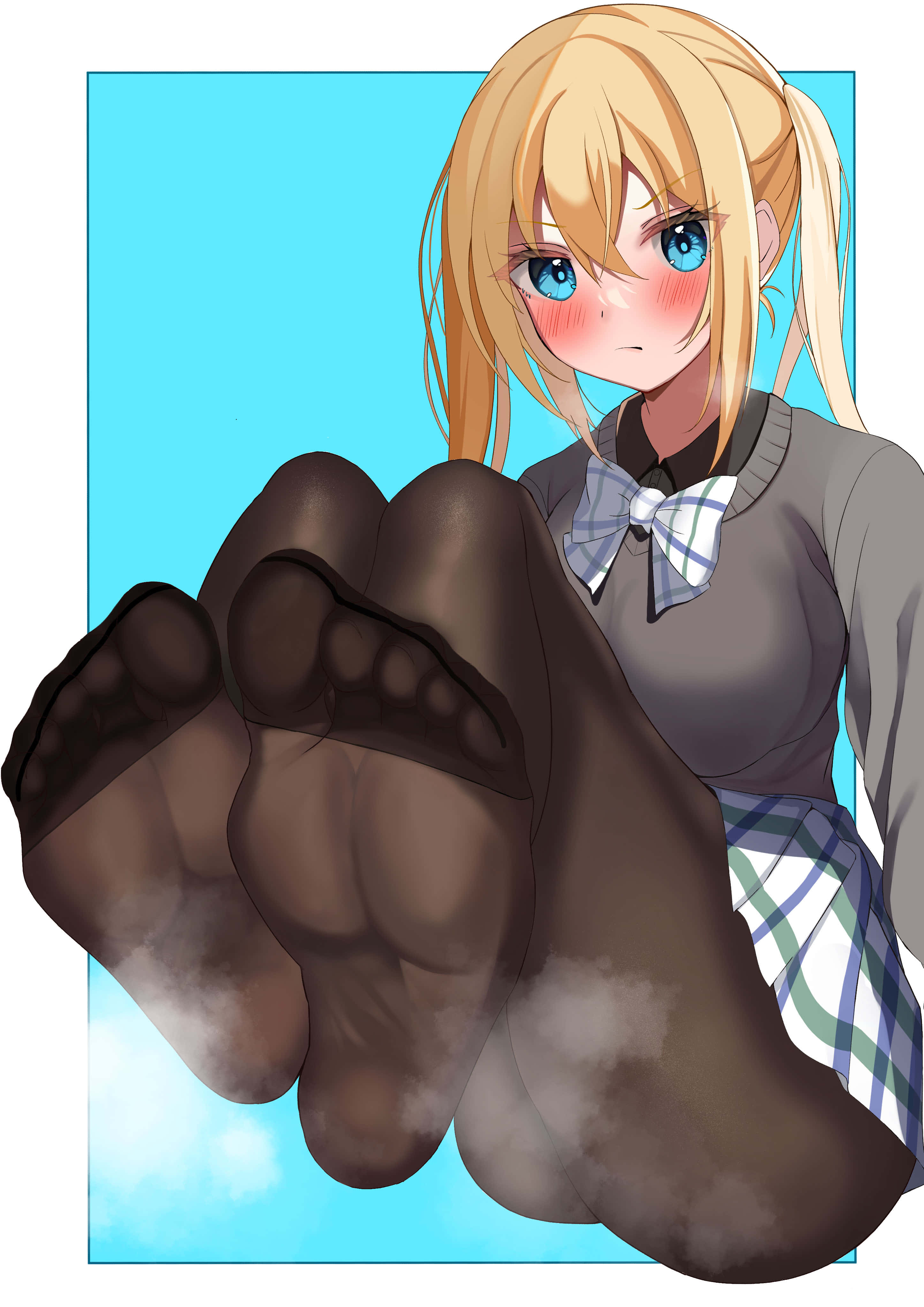 Sole tights, blonde anime girl, school uniform, 4K Phone Wallpaper