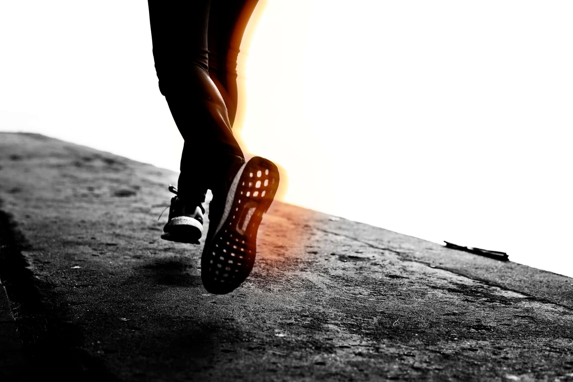 running shoe, golden sunset, concrete path, Full HD Desktop Wallpaper