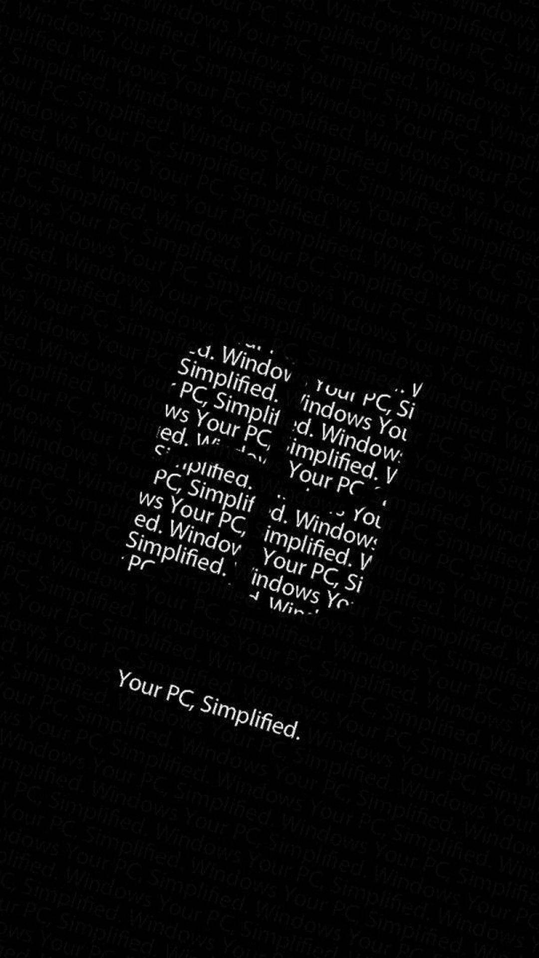 Solid Black 4K, Windows, white text, Full HD Phone Wallpaper