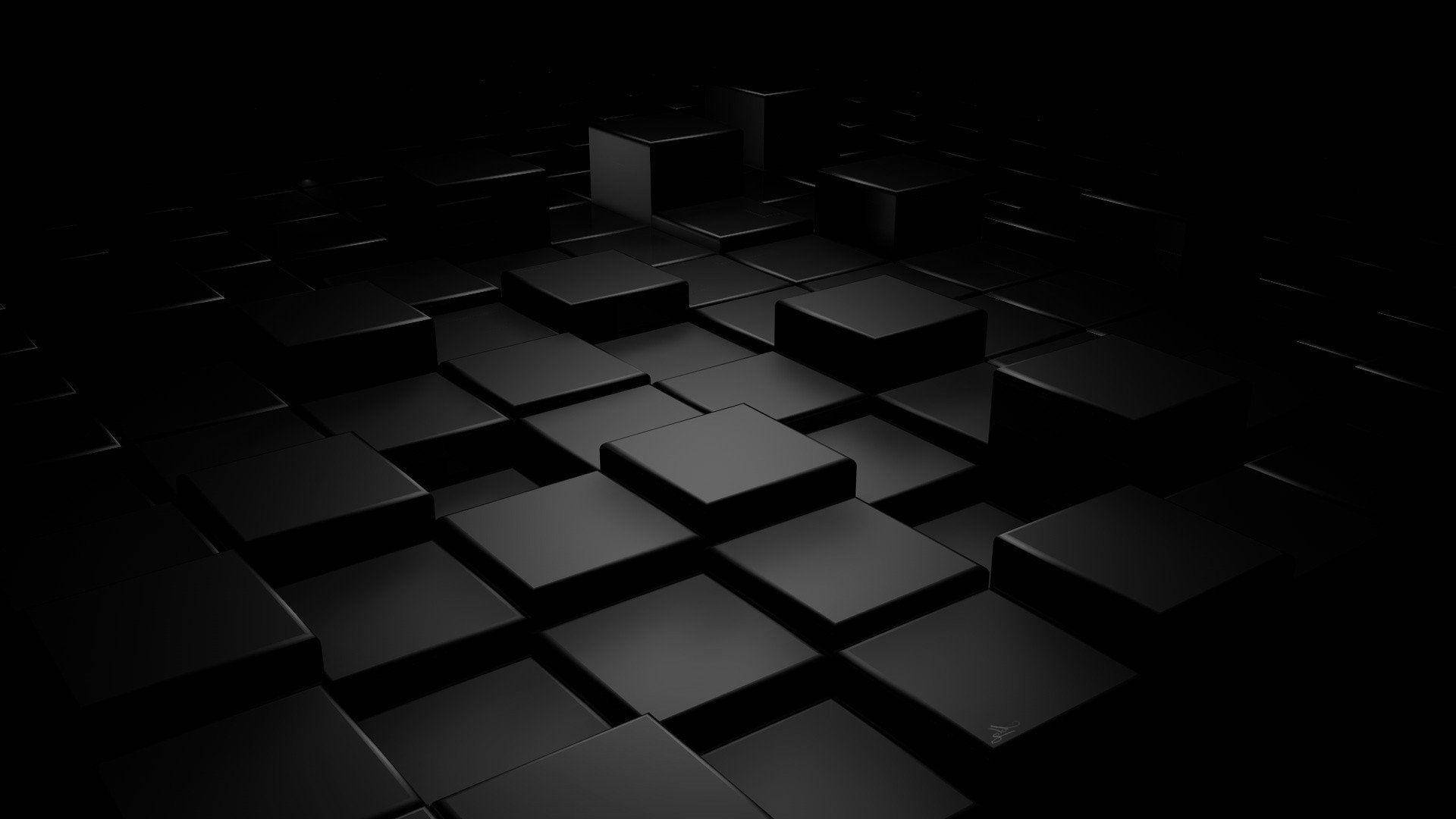 Solid Black 4K, black platforms, black cubes, Full HD Desktop Wallpaper